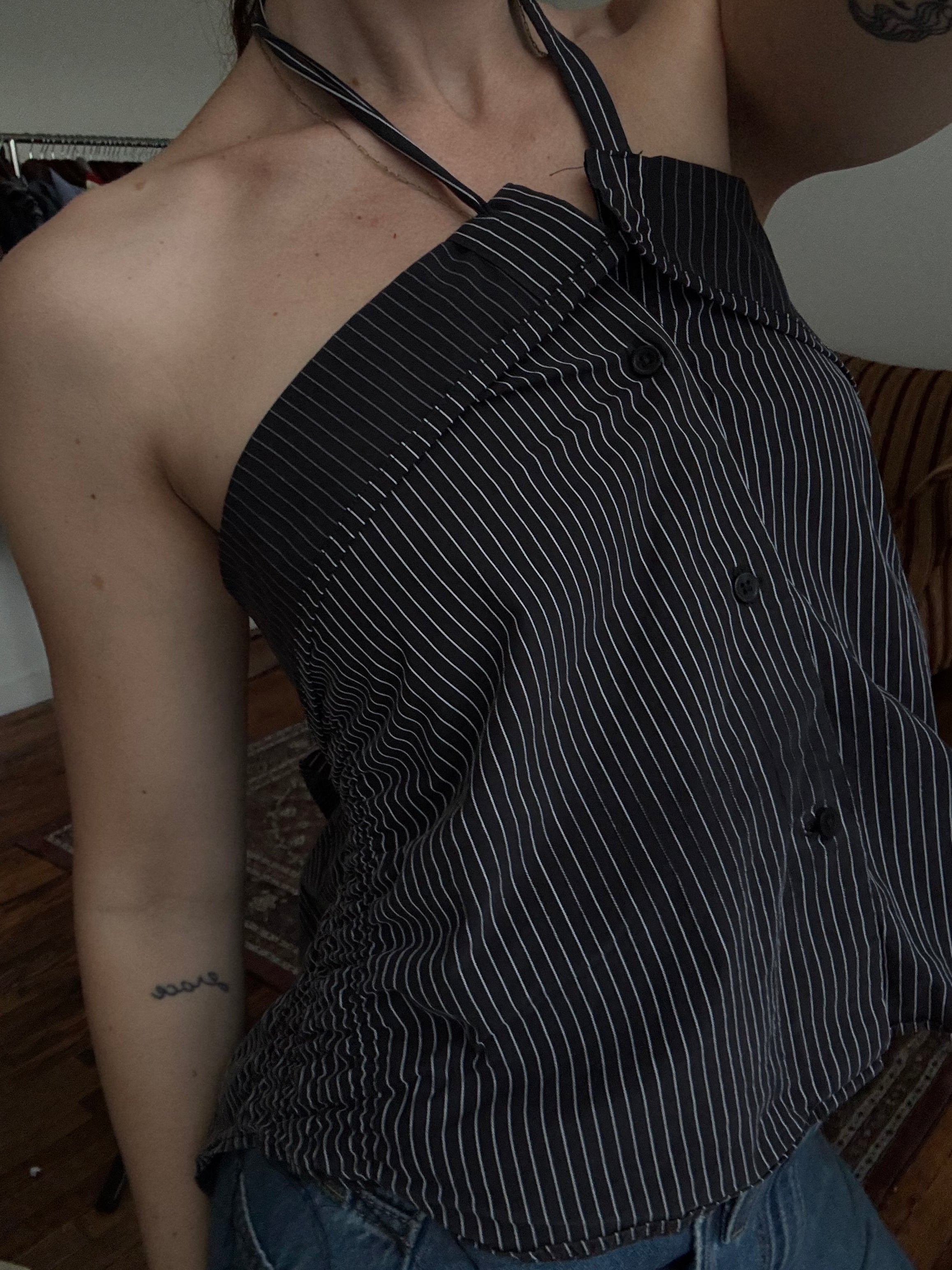 The Camille Top / Black Pinstripes / Small-Medium