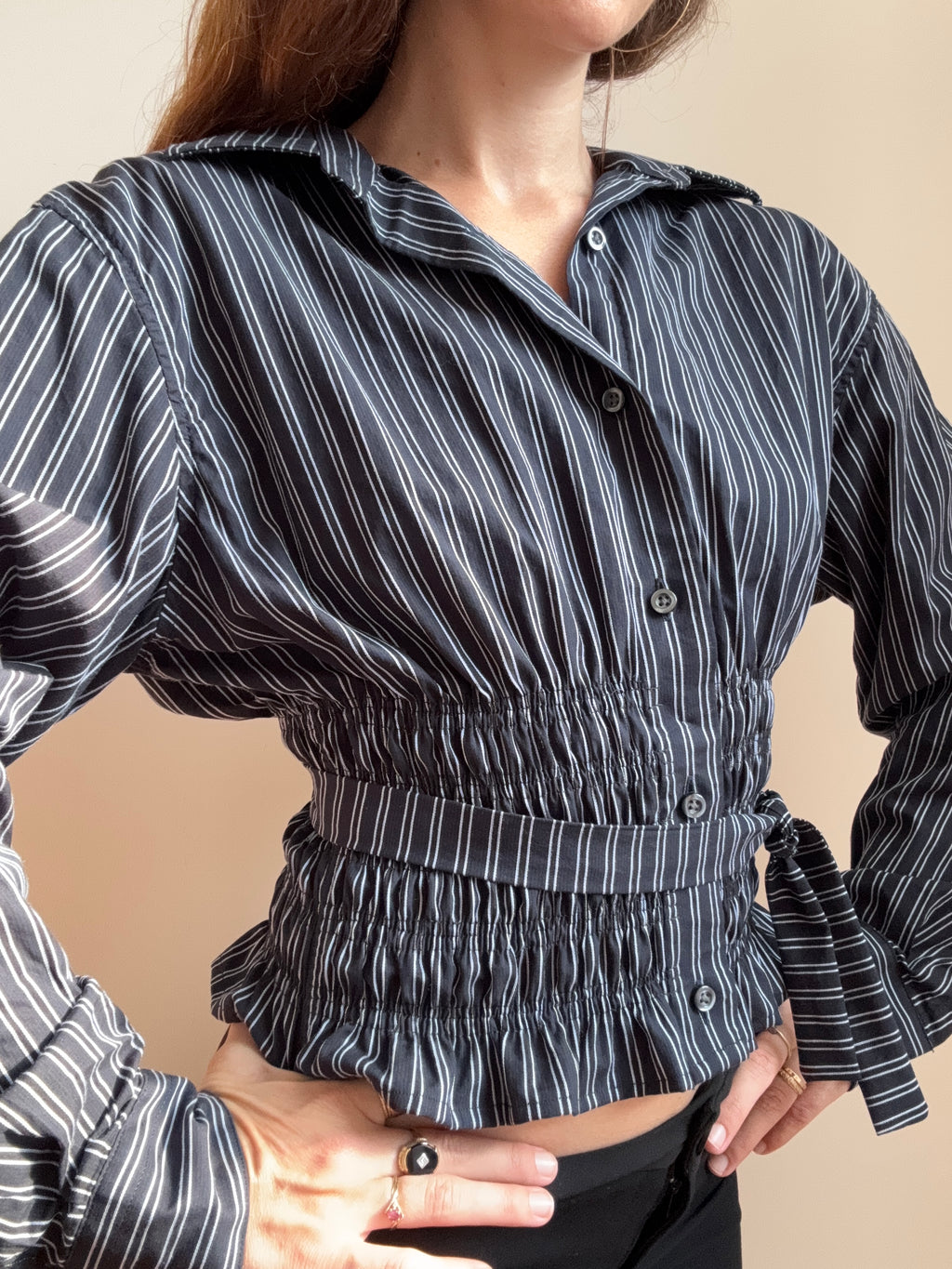 MARIELLE TOP in Black & White Stripes (S/M)