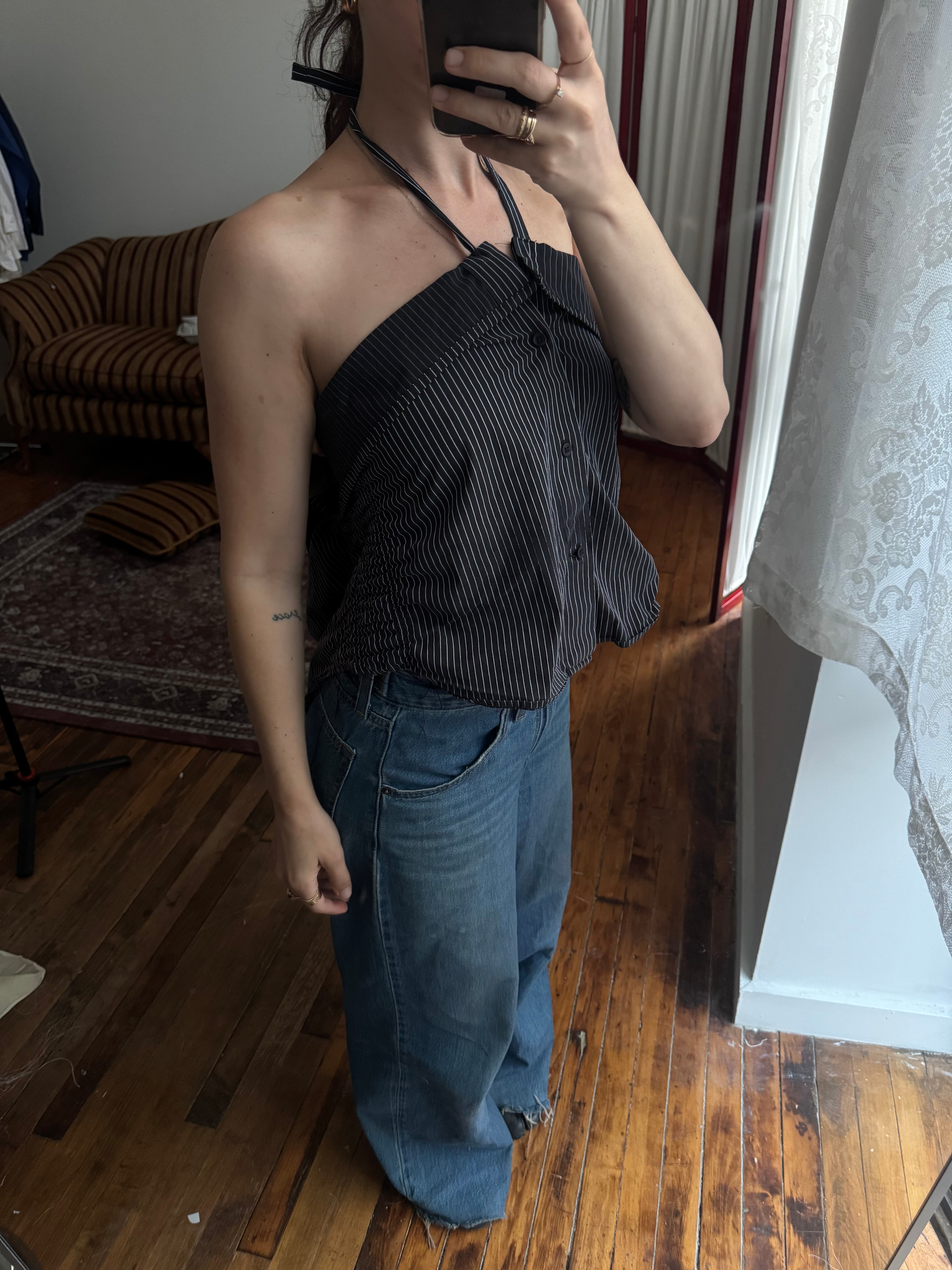The Camille Top / Black Pinstripes / Small-Medium