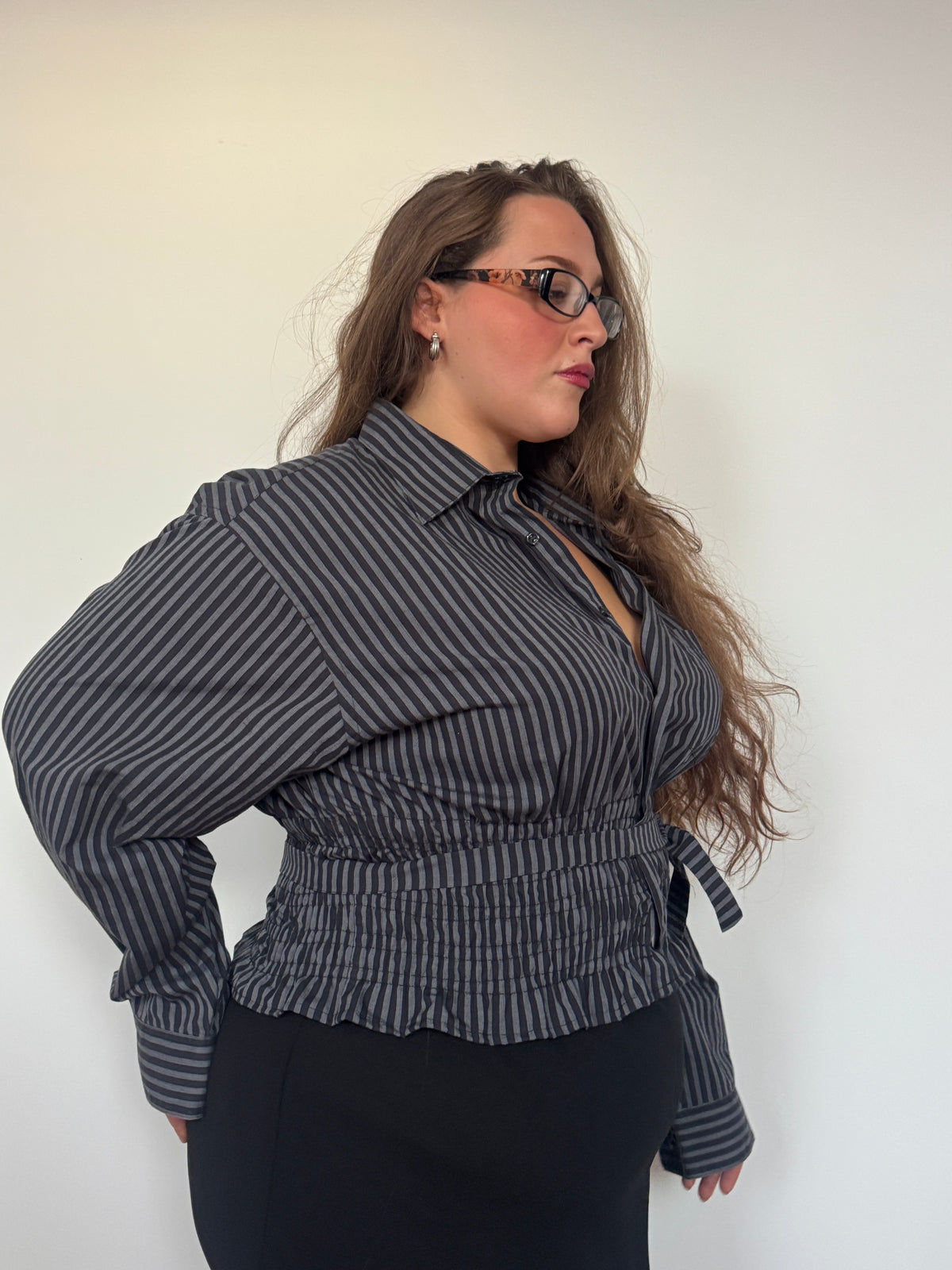 Marielle Top in BLACK & GRAY Stripes (1X-2X)