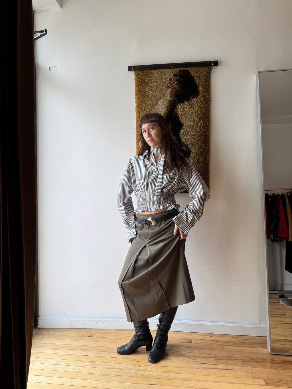 Marielle Top / Shaded Green Stripes / M