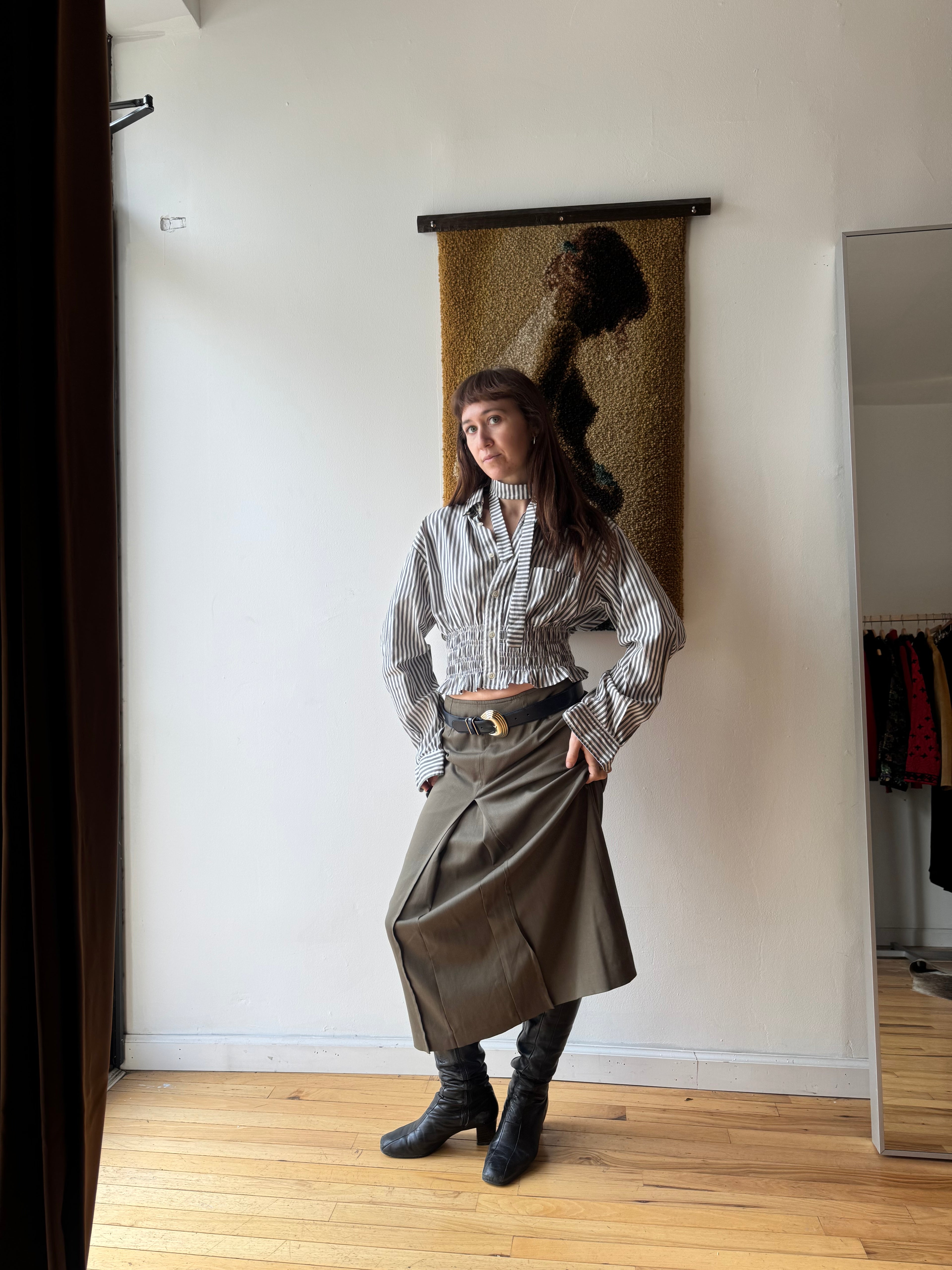 Marielle Top / Shaded Green Stripes / M