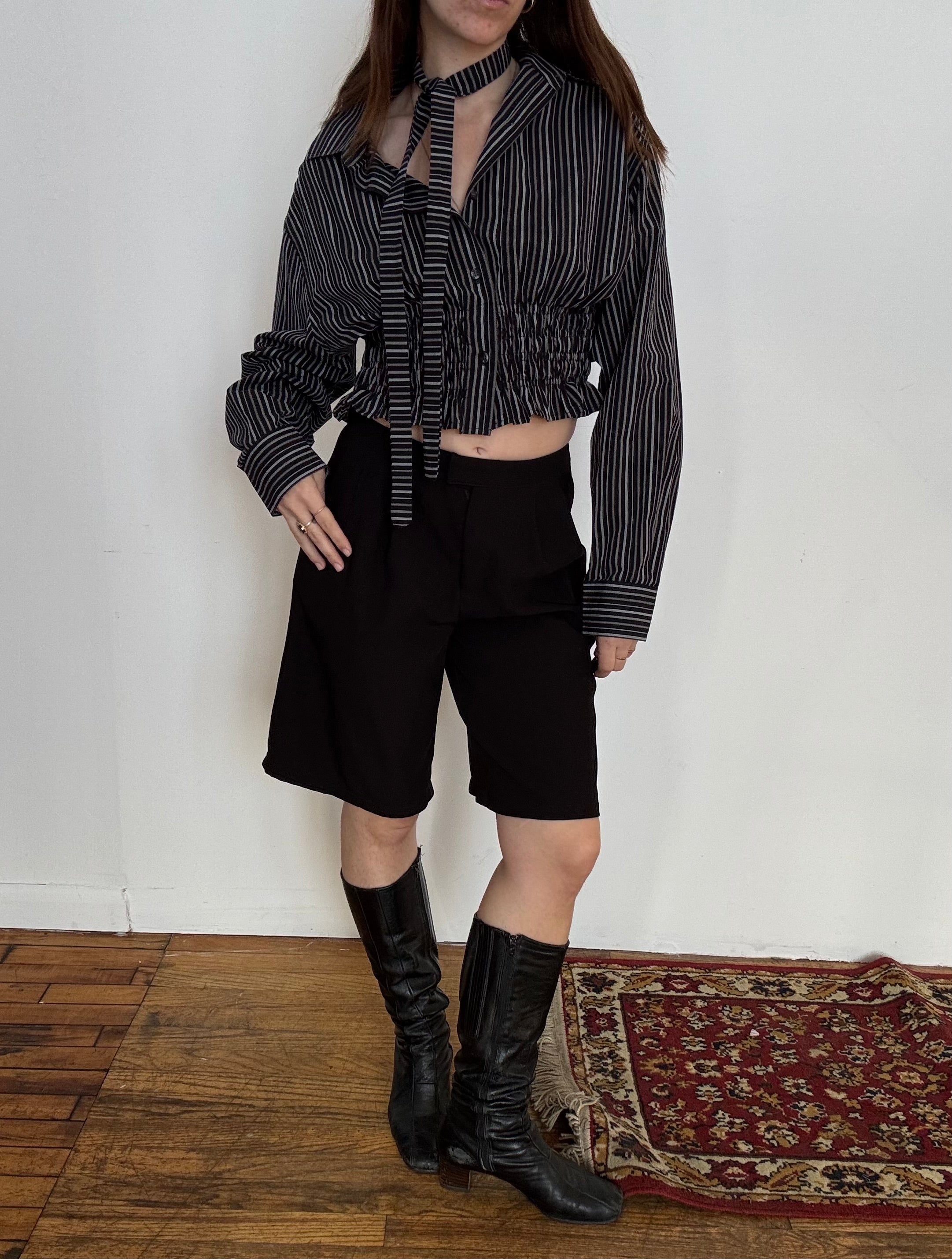 Marielle Top / Black & Gray Stripes / ML