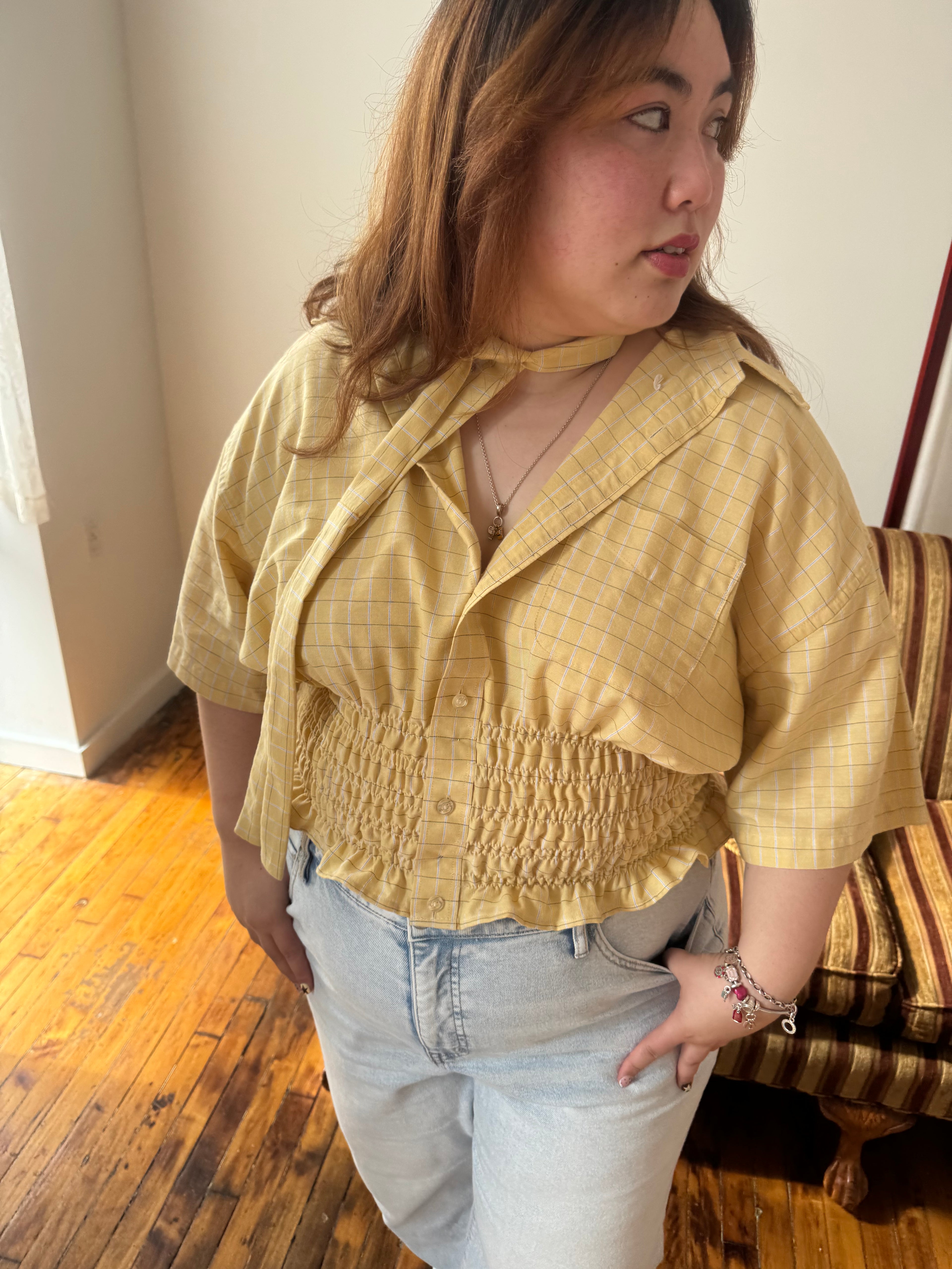 Marielle Top in Yellow Squares (XL-2X)
