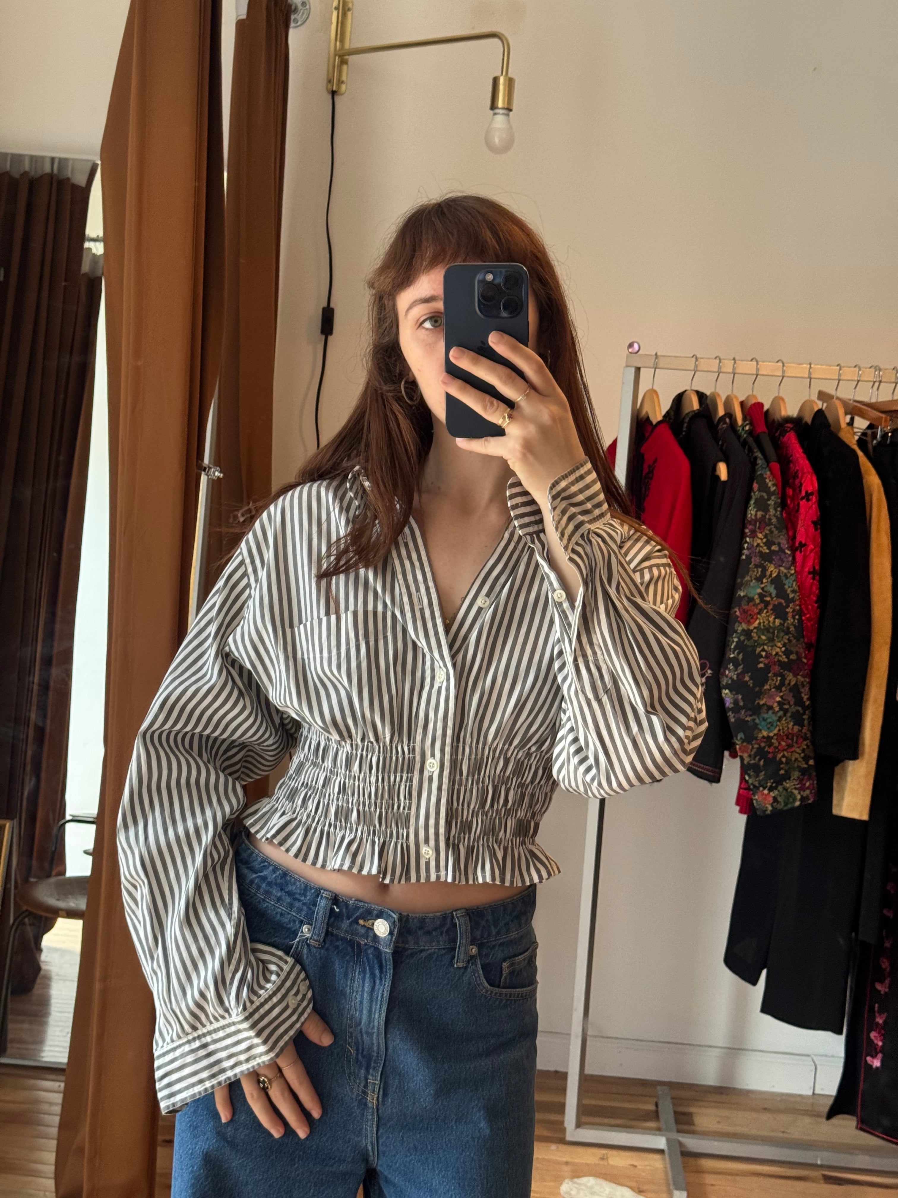 Marielle Top / Shaded Green Stripes / M