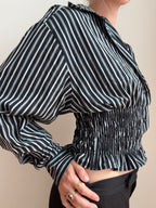 MARIELLE TOP in Black & Light Blue Stripes (S/M)