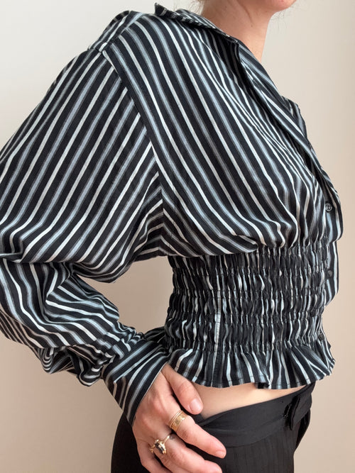 MARIELLE TOP in Black & Light Blue Stripes (S/M)