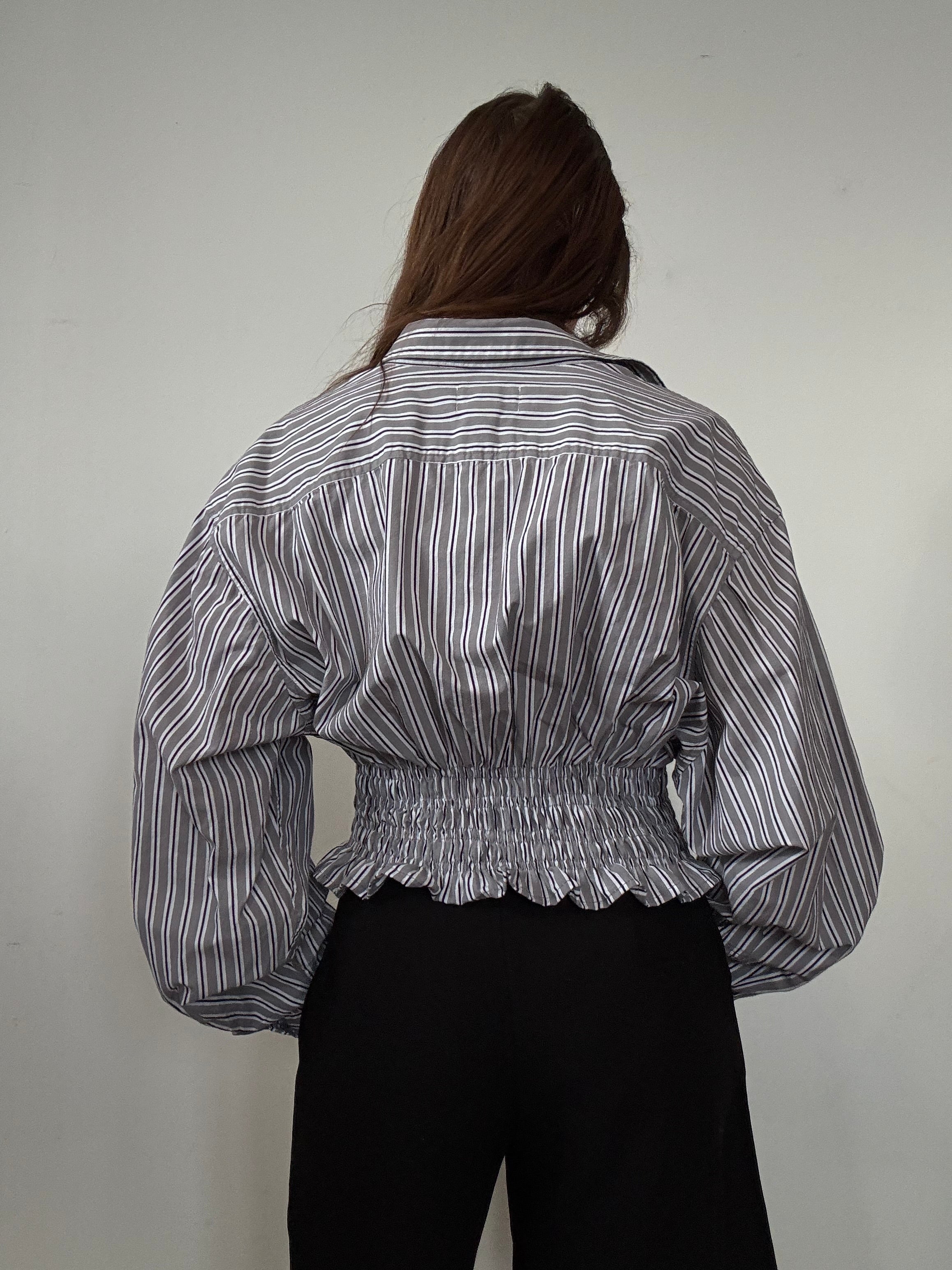 Marielle Top / Gray Contrast Stripes / LXL