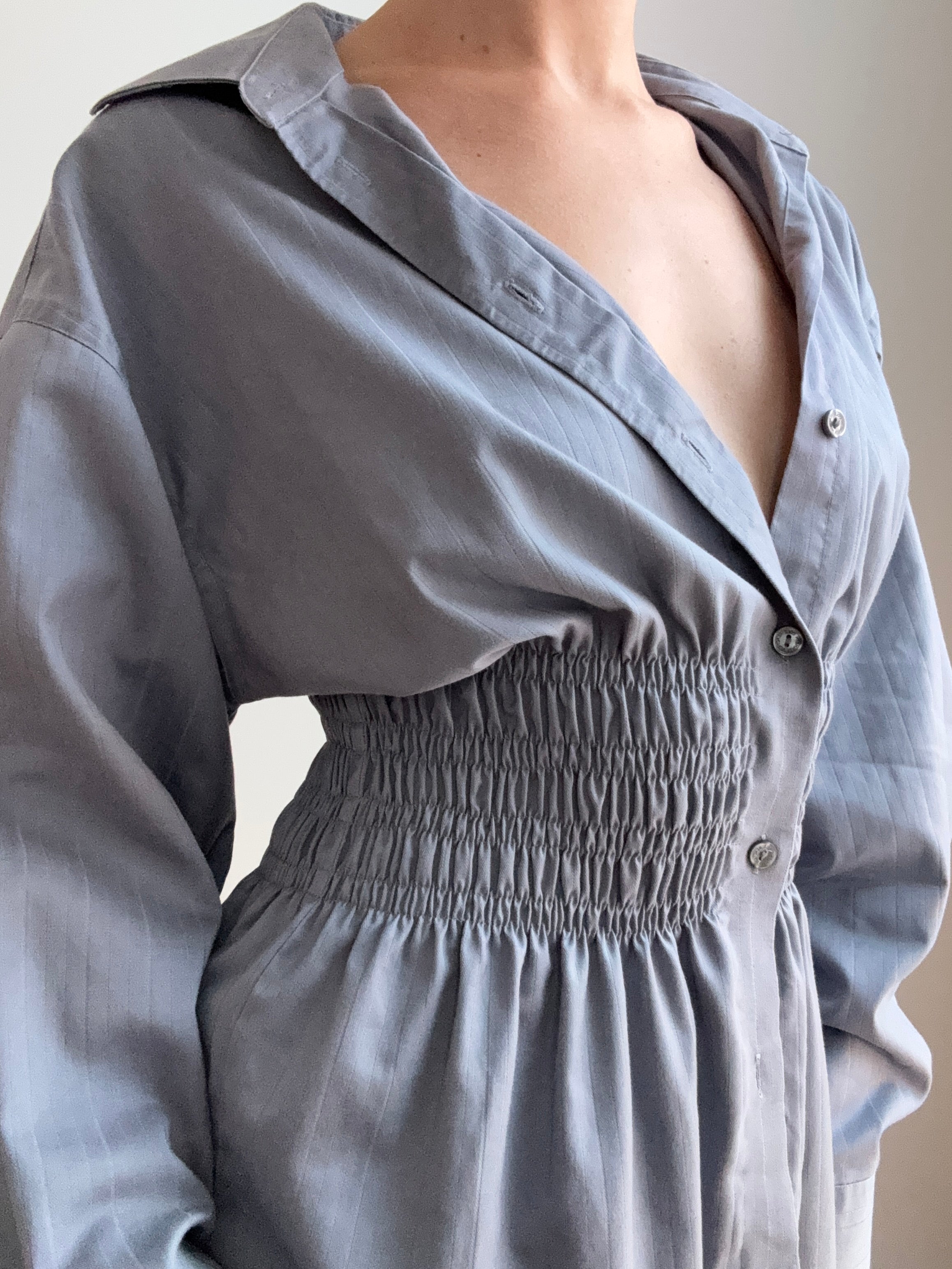 Elodie Top in Gray Sheen Stripes (M/L)