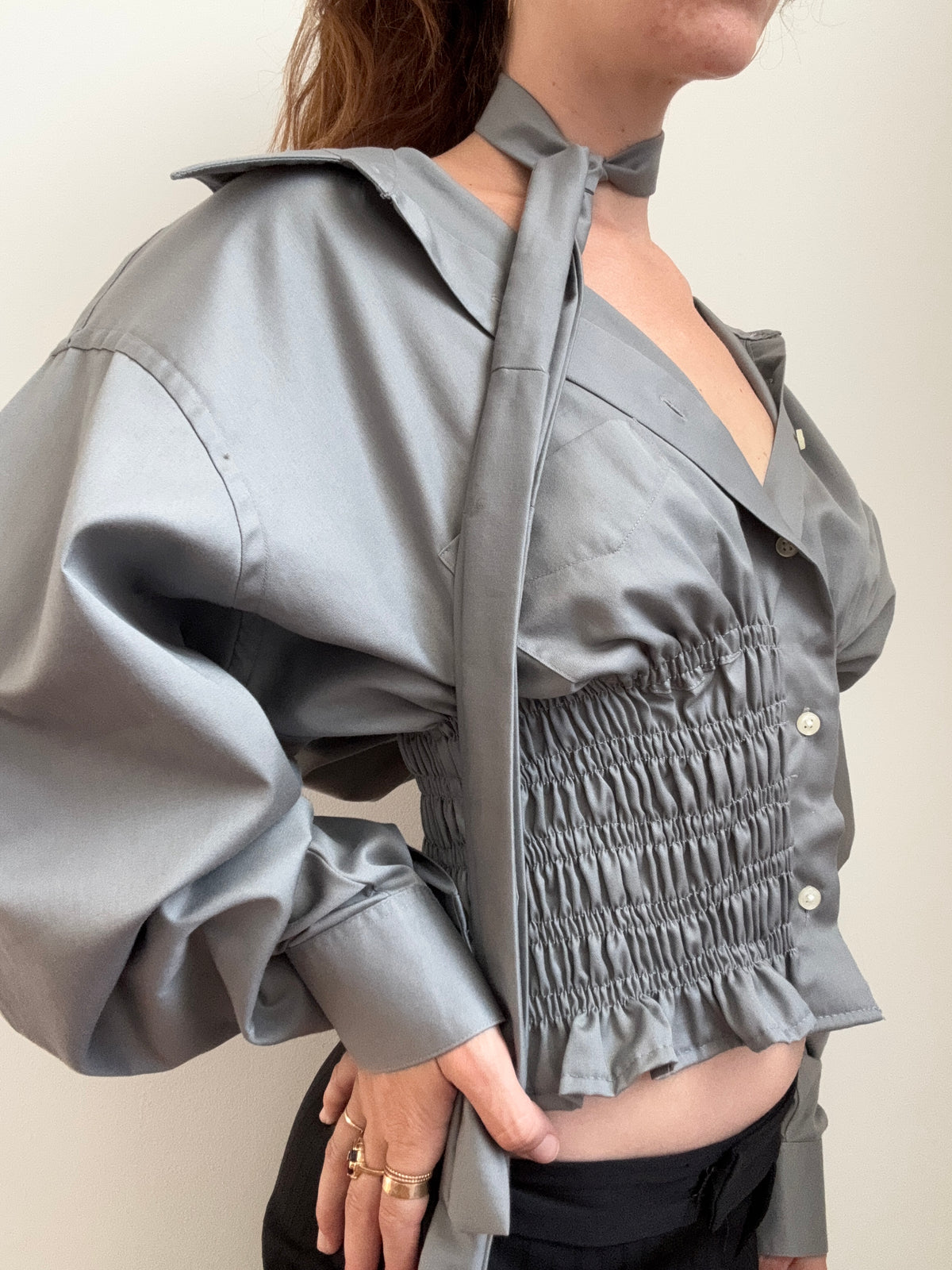 MARIELLE TOP in Sheen Gray (L/XL)