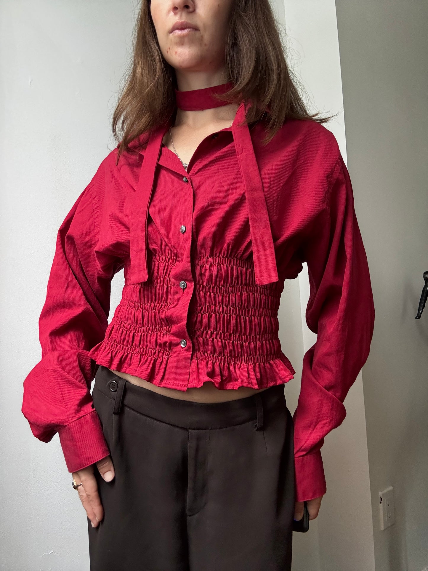 Marielle Top / Red & Mini Gray Stripes / S - M