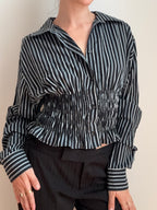MARIELLE TOP in Black & Light Blue Stripes (S/M)