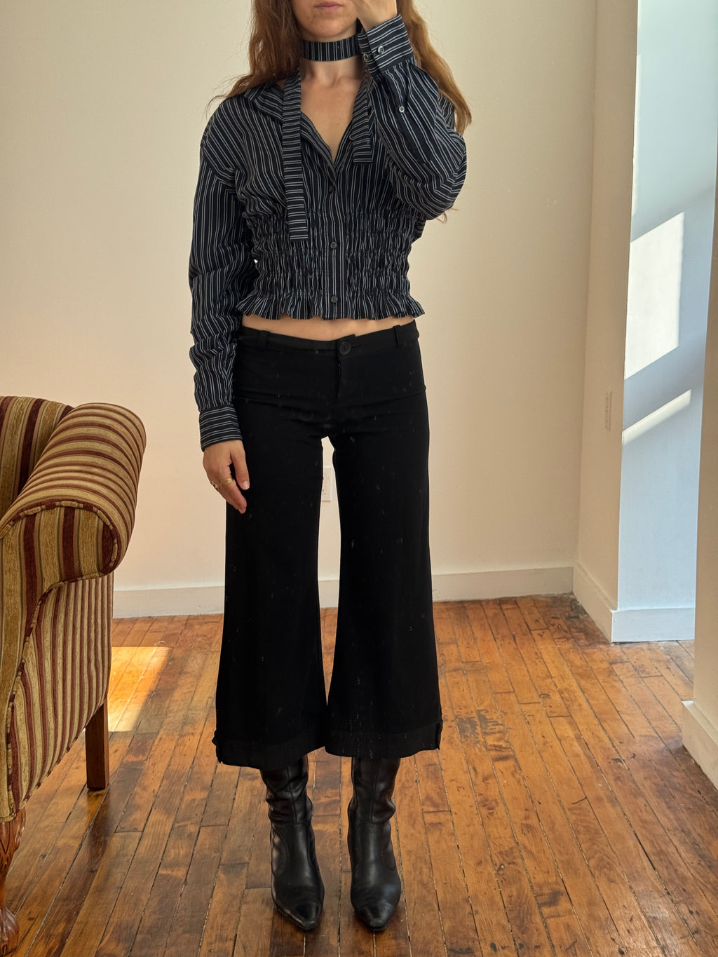 MARIELLE TOP in Black & White Stripes (S/M)