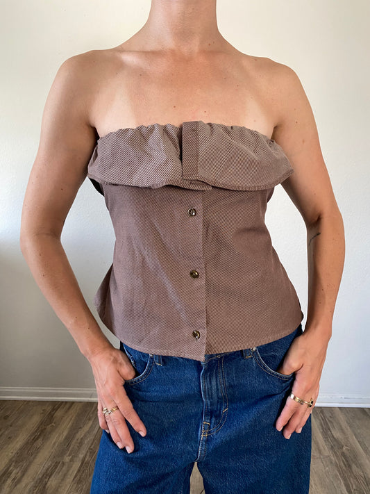 The Camille Top / Milk Chocolate Stripes / Medium