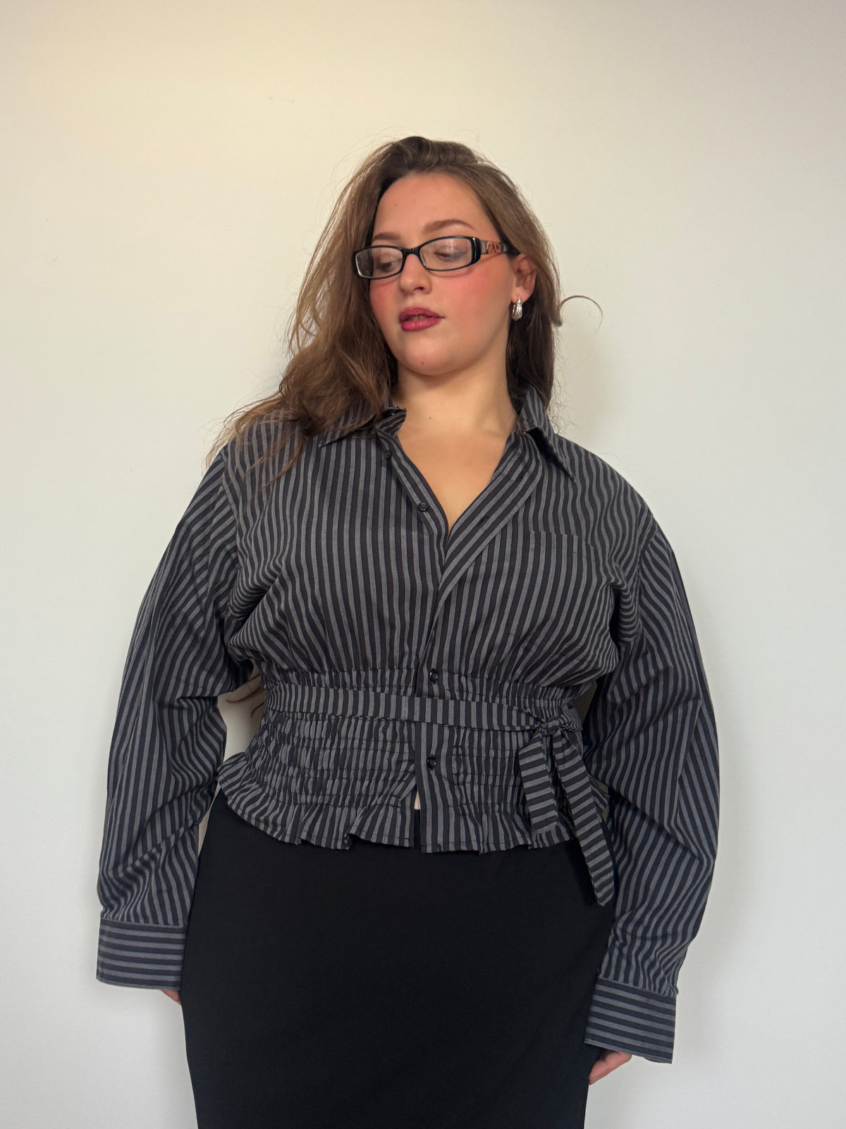 Marielle Top in BLACK & GRAY Stripes (1X-2X)