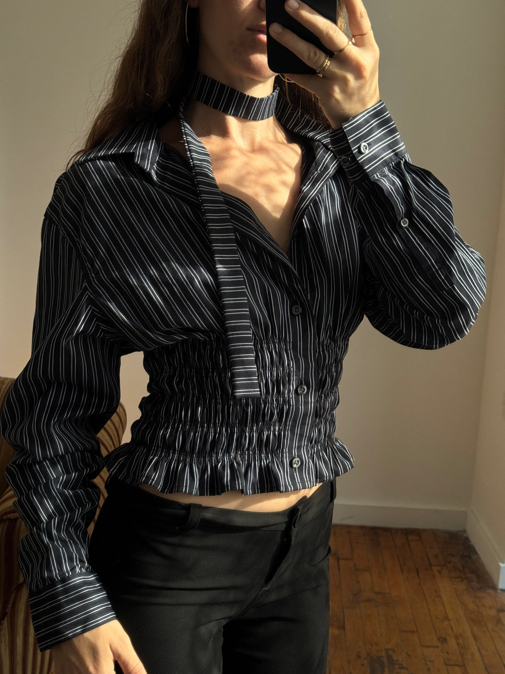 MARIELLE TOP in Black & White Stripes (S/M)