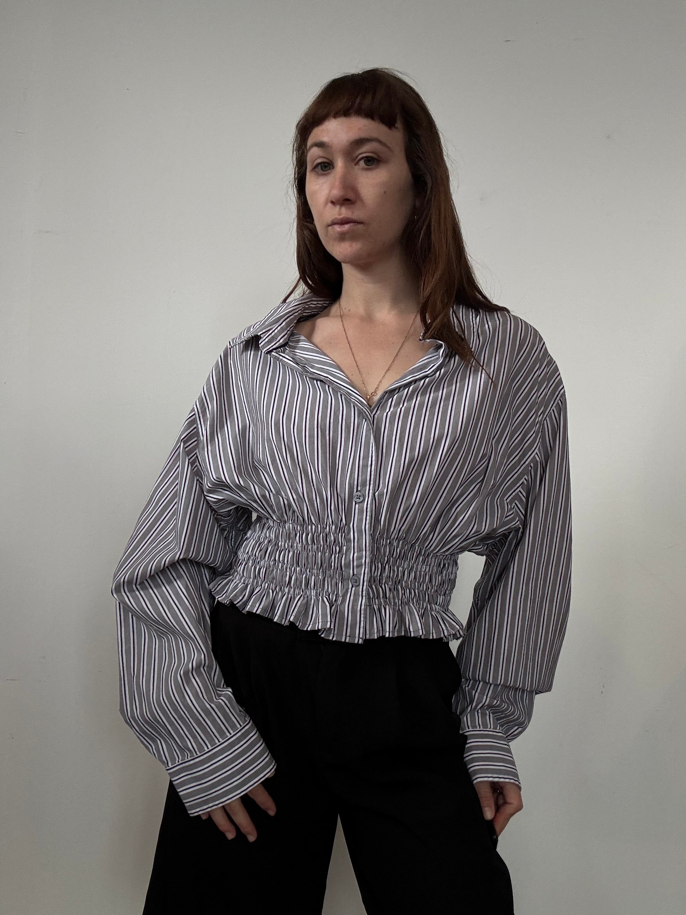 Marielle Top / Gray Contrast Stripes / LXL