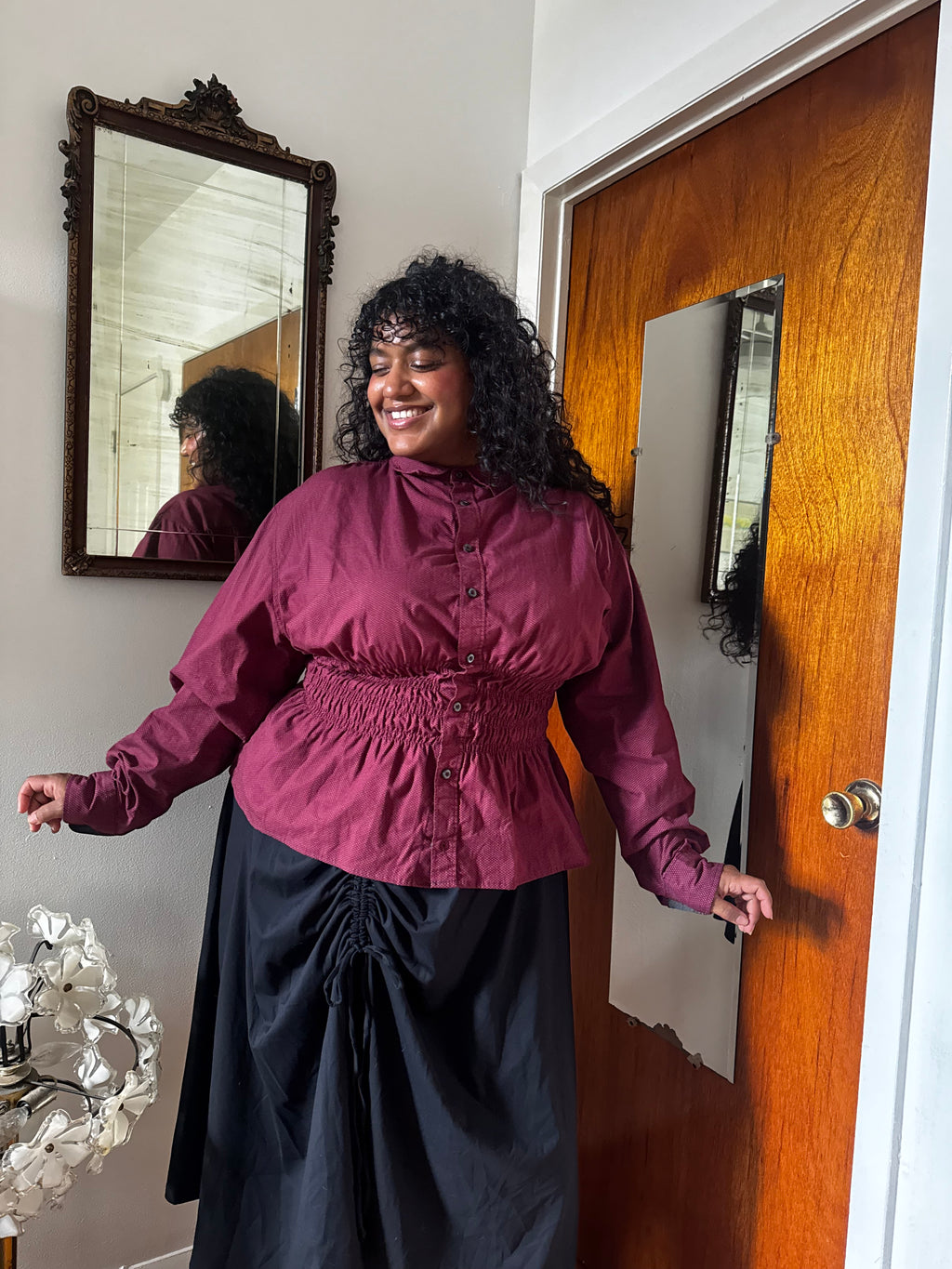 Marielle Top / Burgundy Polka Dots / XL- 1X