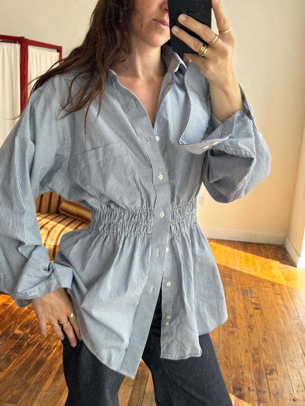 Elodie Top in French Blue Stripes (L/XL)