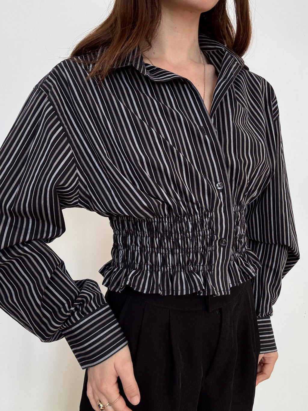 Marielle Top / Black & Gray Stripes / ML