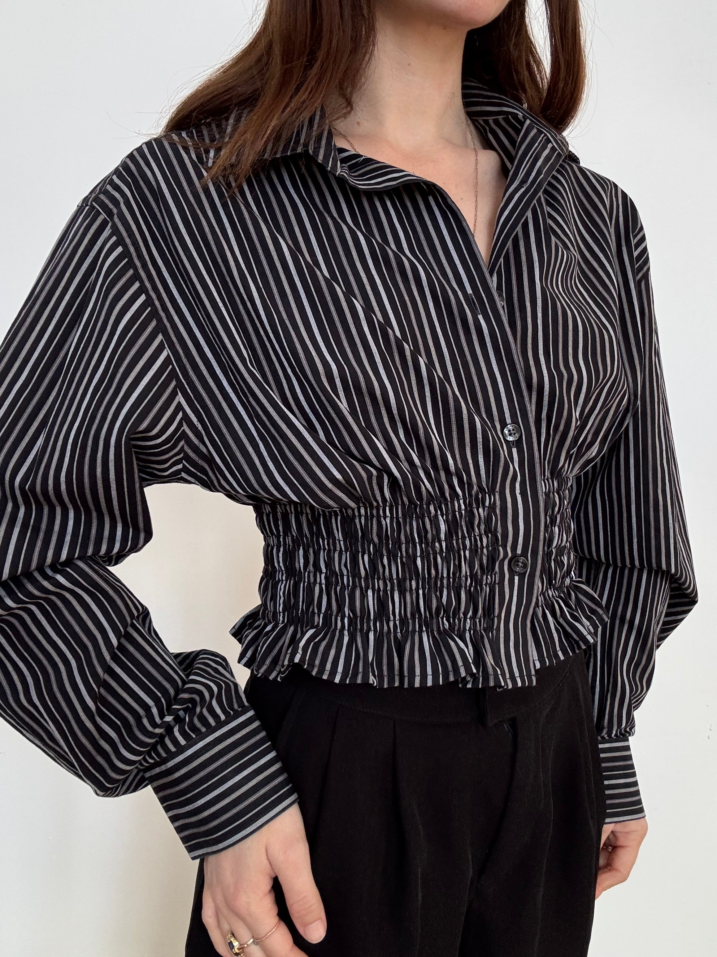 Marielle Top / Black & Gray Stripes / ML