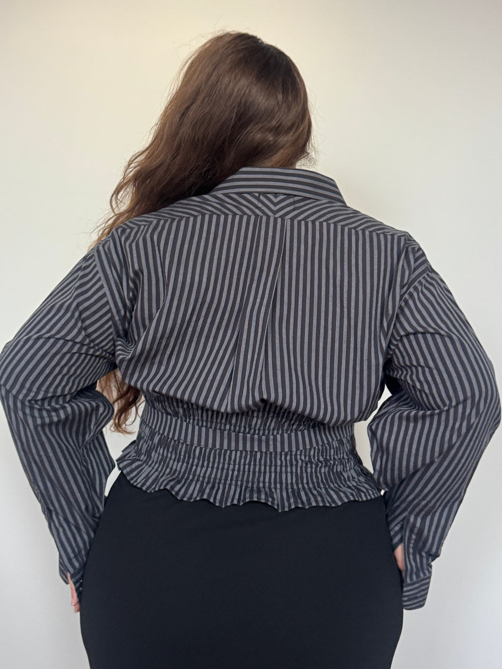 Marielle Top in BLACK & GRAY Stripes (1X-2X)