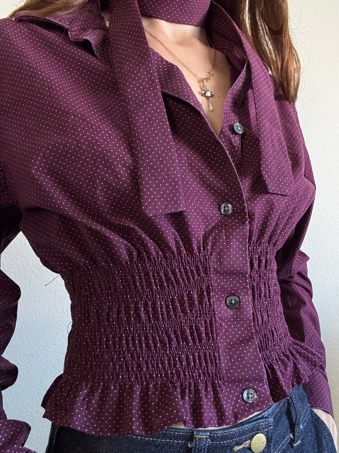 Marielle Top / Burgundy Polka Dots