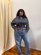 Marielle Top / Black w Blue & White Stripes 1X-2X