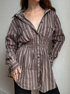 Elodie Top in Mousy Brown & Pink Stripes (L/XL)