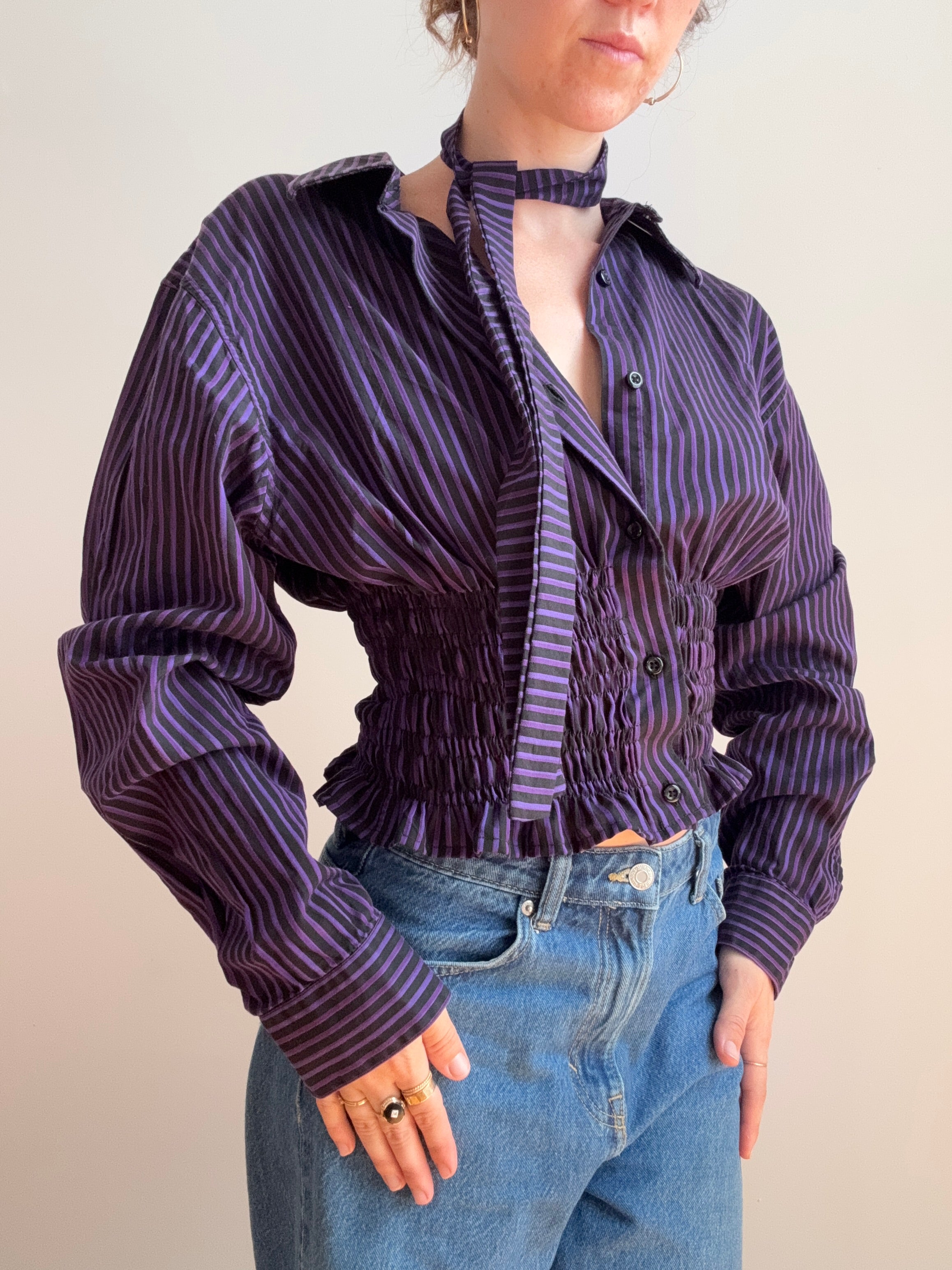 Marielle Top / Black & Purple Stripes (M)
