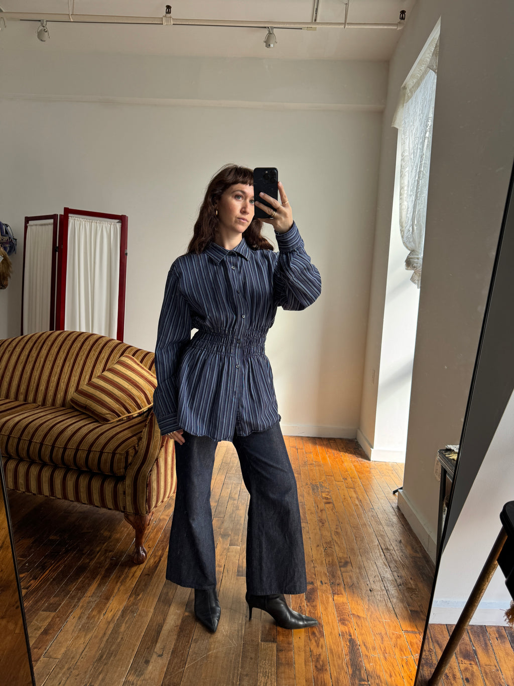 Elodie Top in Eclectic Blue Stripes (M/L)