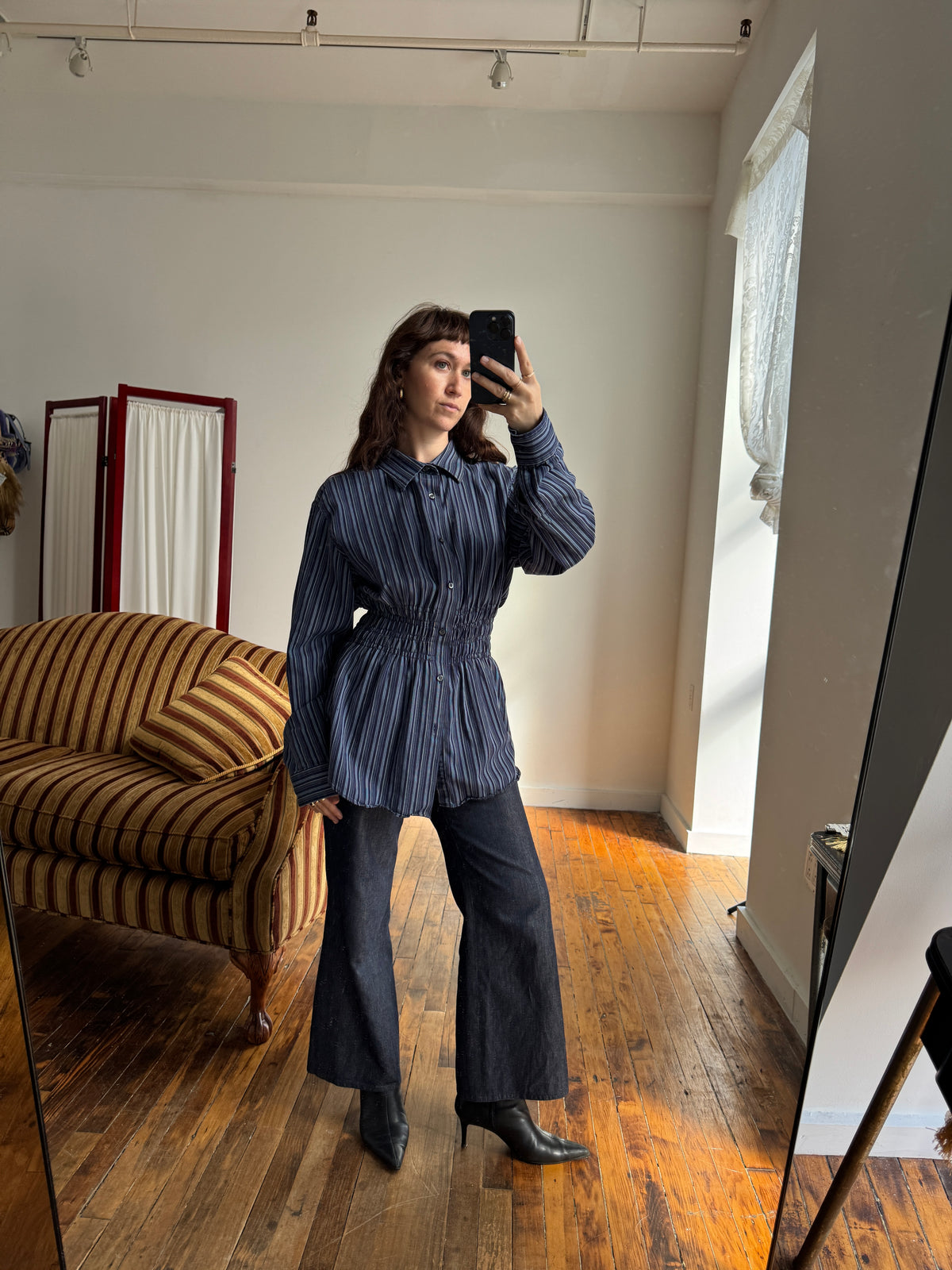 Elodie Top in Eclectic Blue Stripes (M/L)