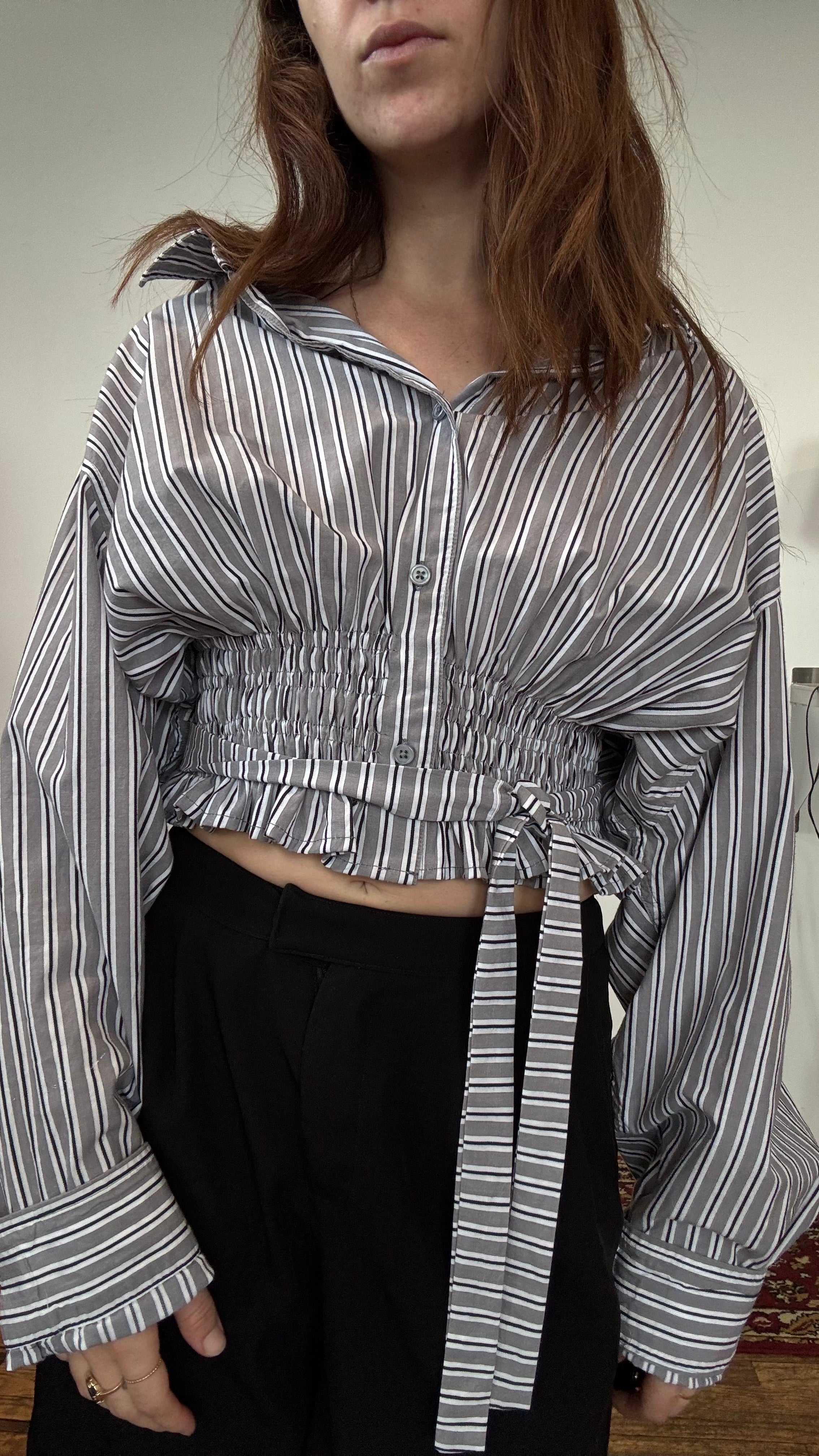 Marielle Top / Gray Contrast Stripes / LXL