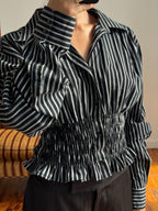 MARIELLE TOP in Black & Light Blue Stripes (S/M)