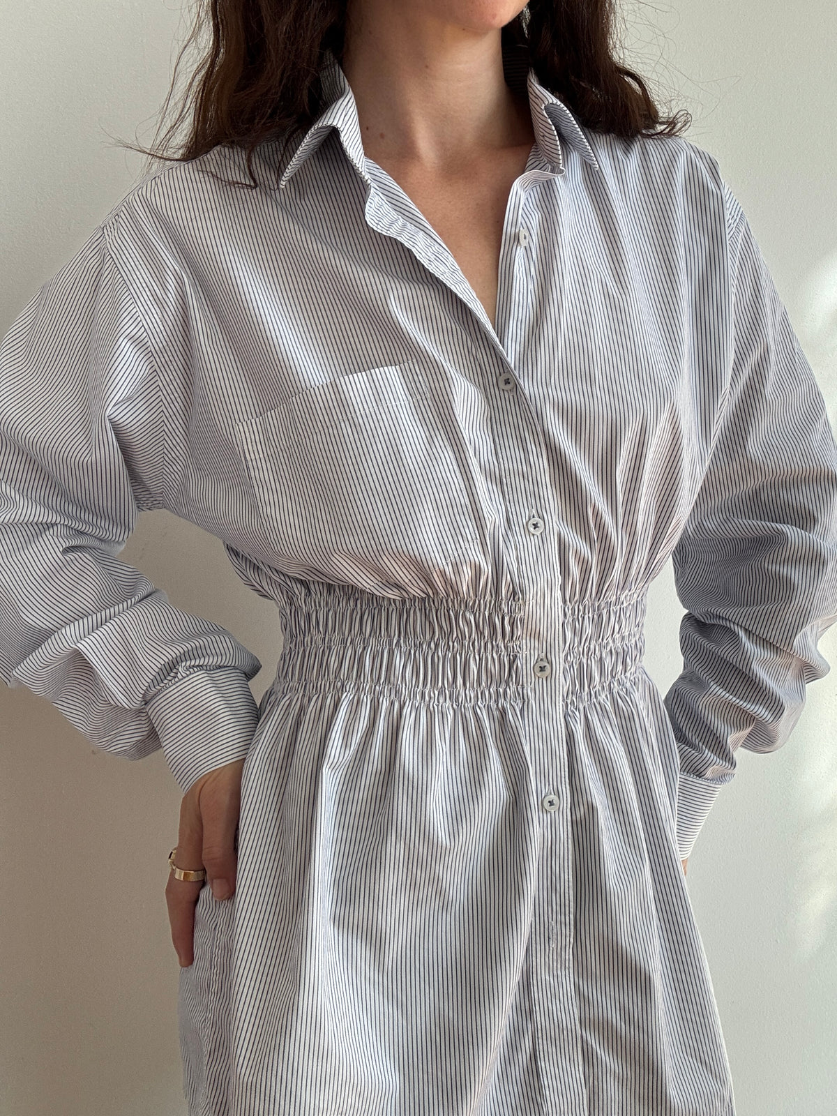 Elodie Top in Blue & White PinStripes (M/L)