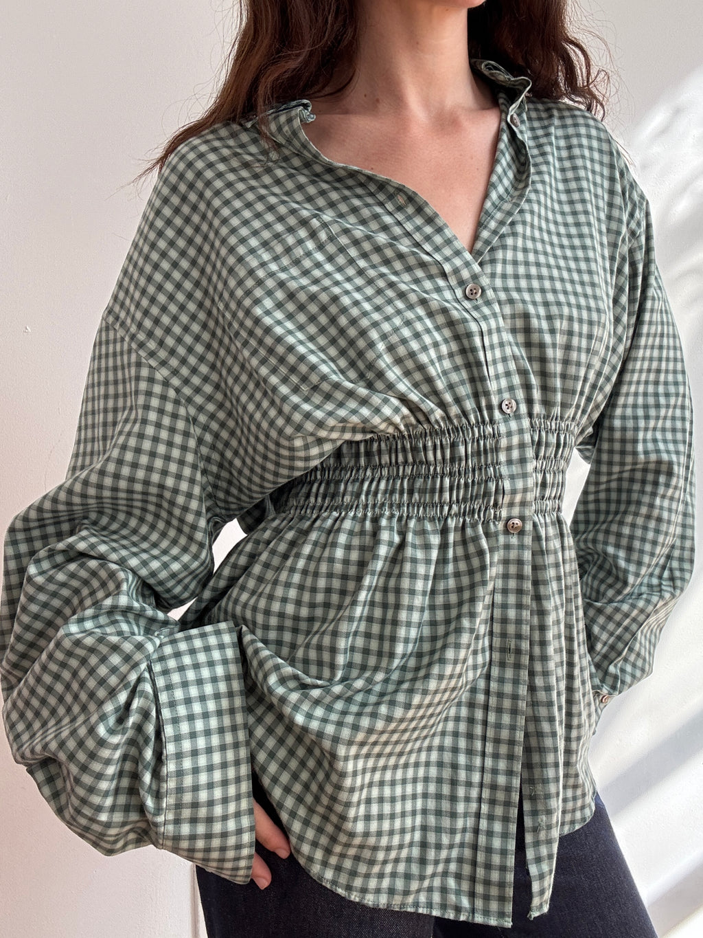 Elodie Top in Green Plaid (M/L)