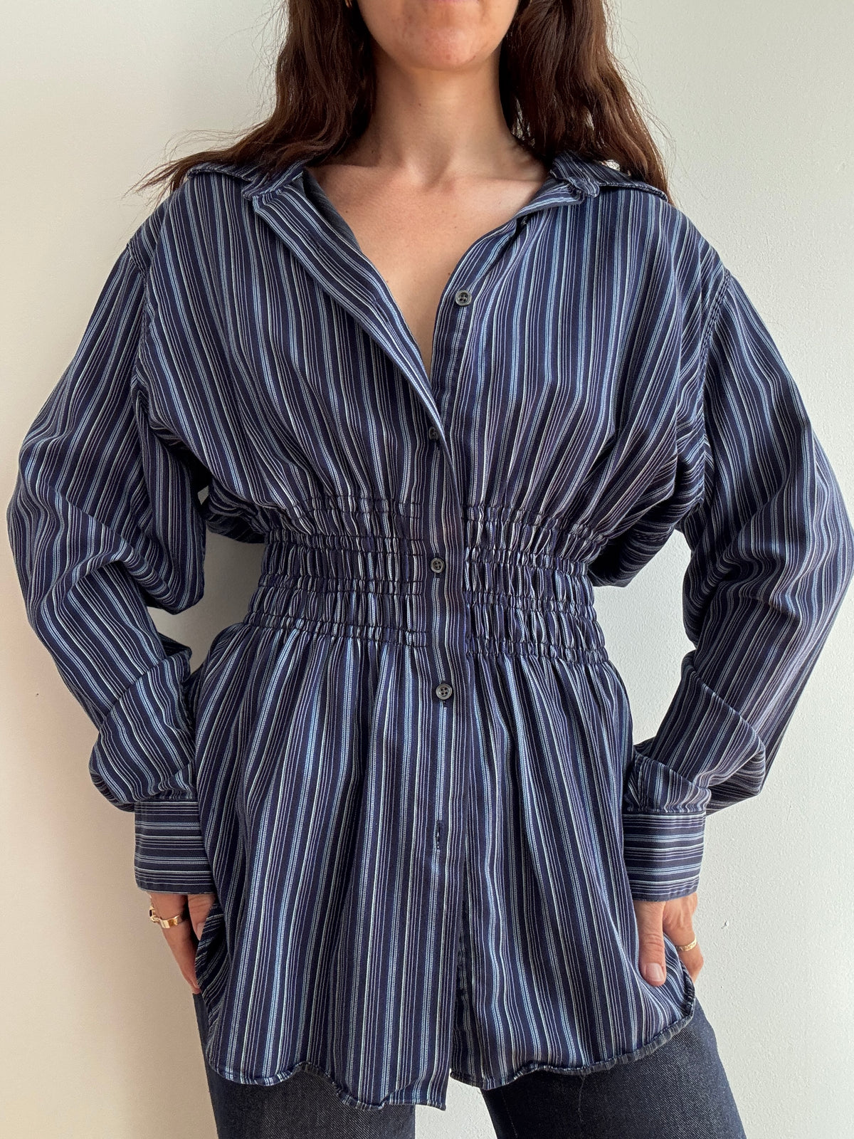 Elodie Top in Eclectic Blue Stripes (M/L)