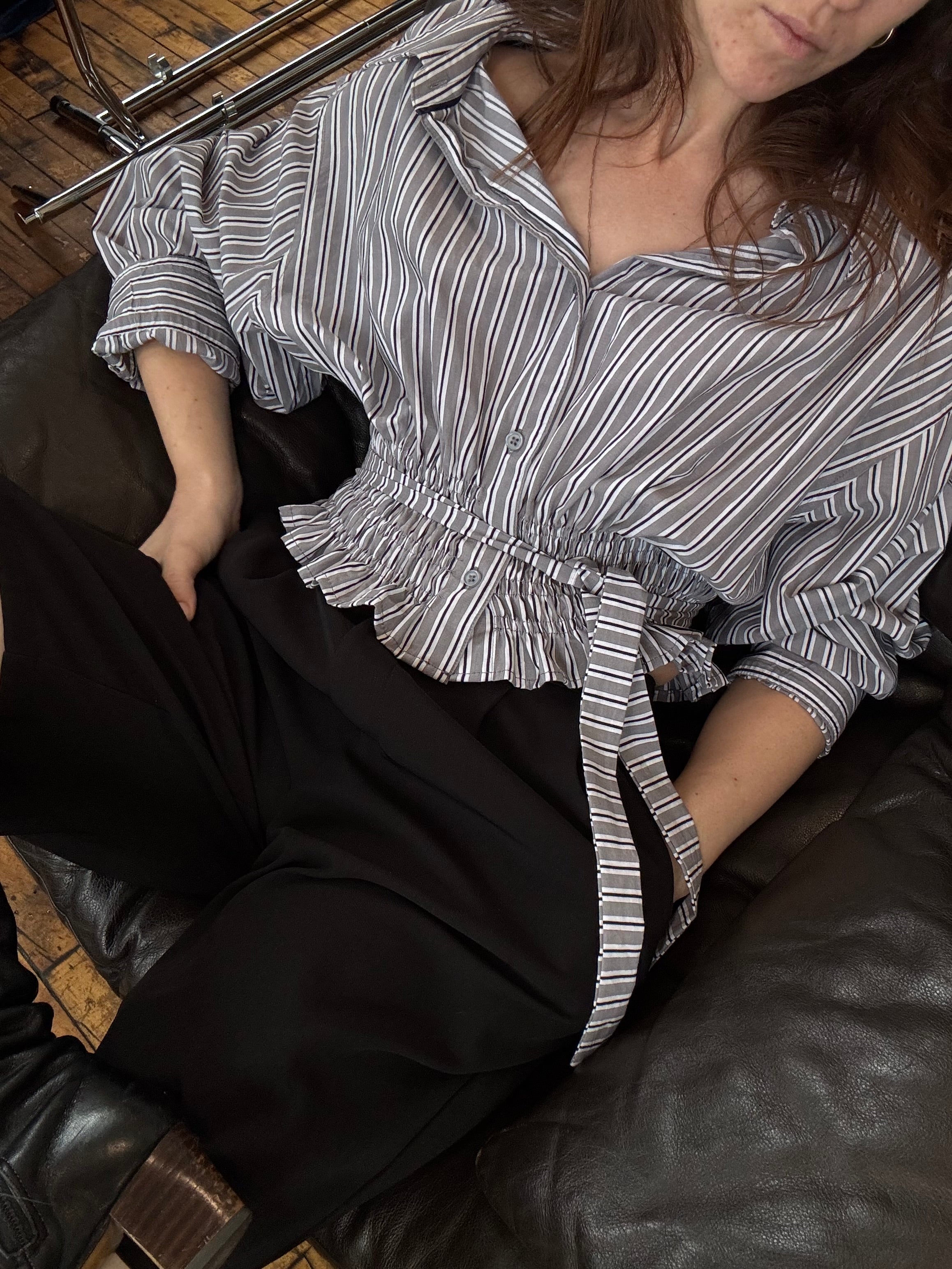 Marielle Top / Gray Contrast Stripes / LXL