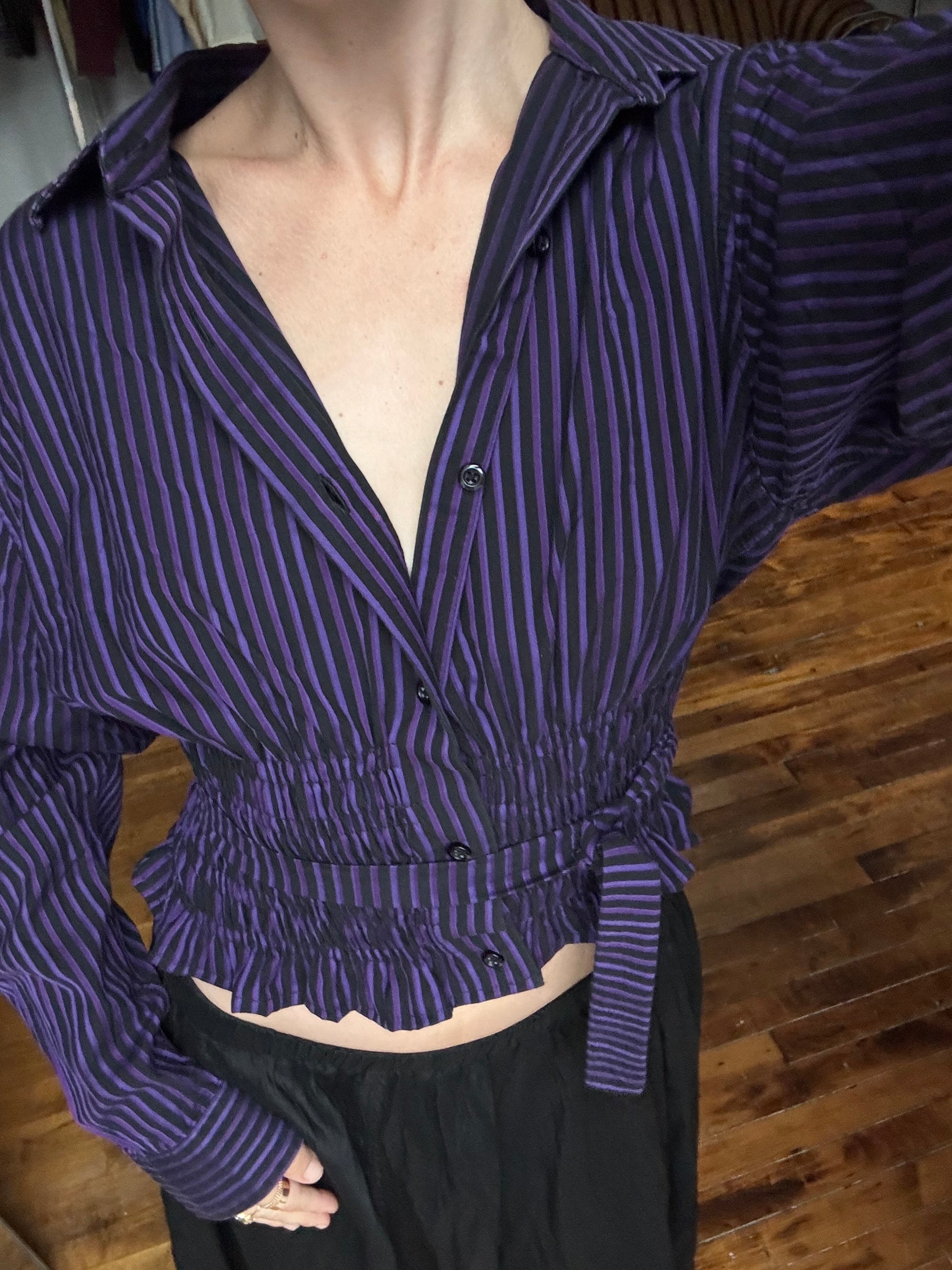 Marielle Top / Black & Purple Stripes (M)