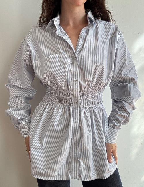 Elodie Top in Blue & White PinStripes (M/L)