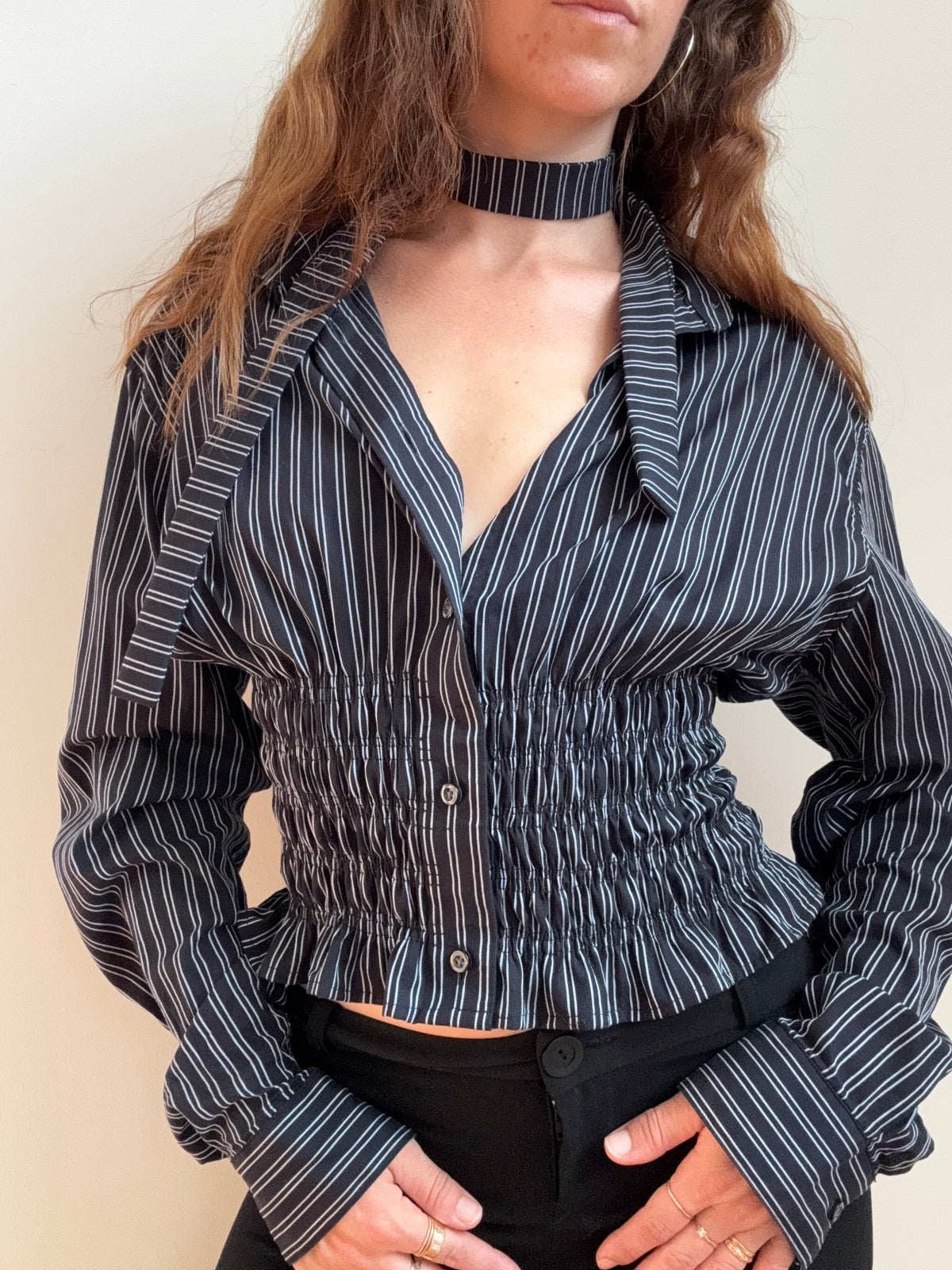 MARIELLE TOP in Black & White Stripes (S/M)