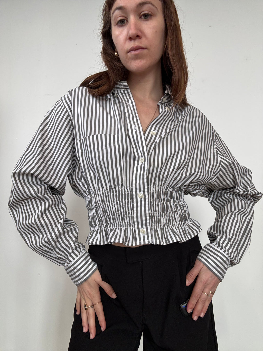 Marielle Top / Shaded Green Stripes / M