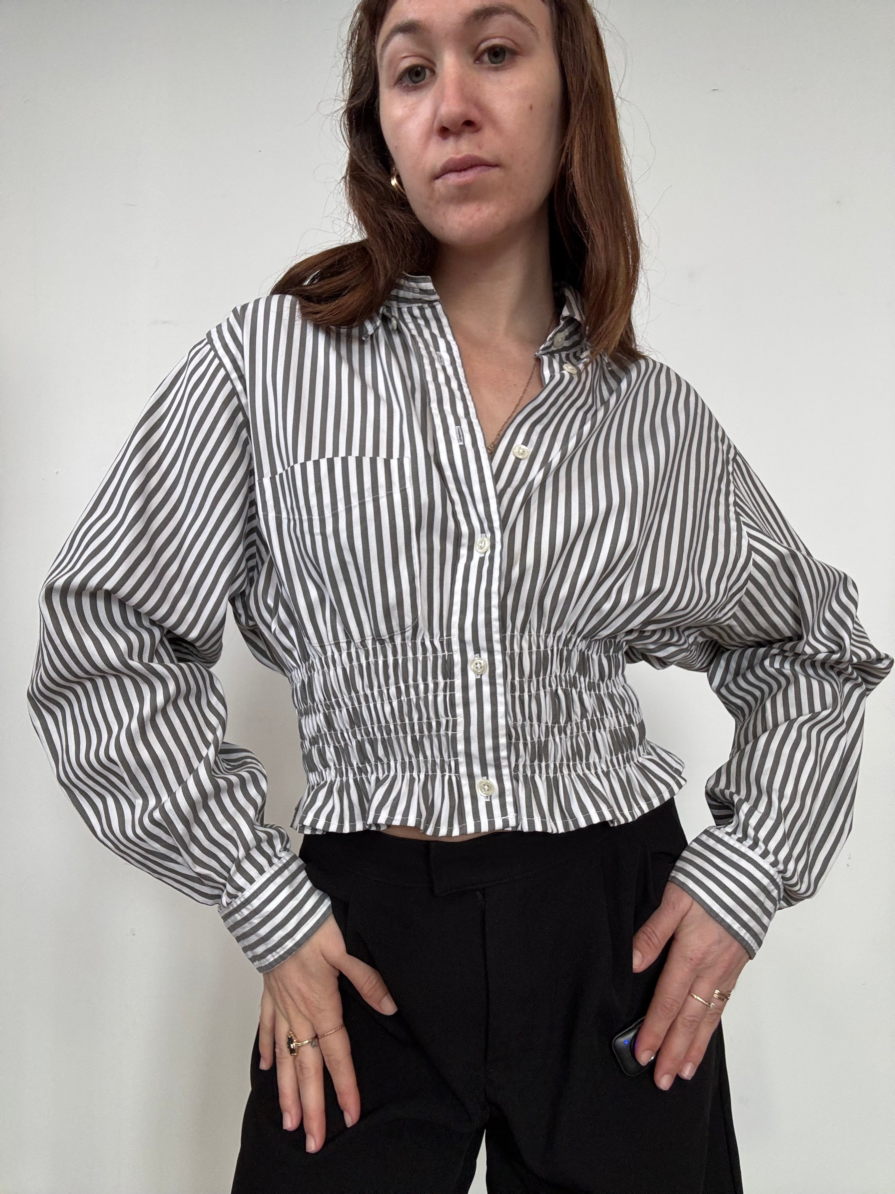 Marielle Top / Shaded Green Stripes / M