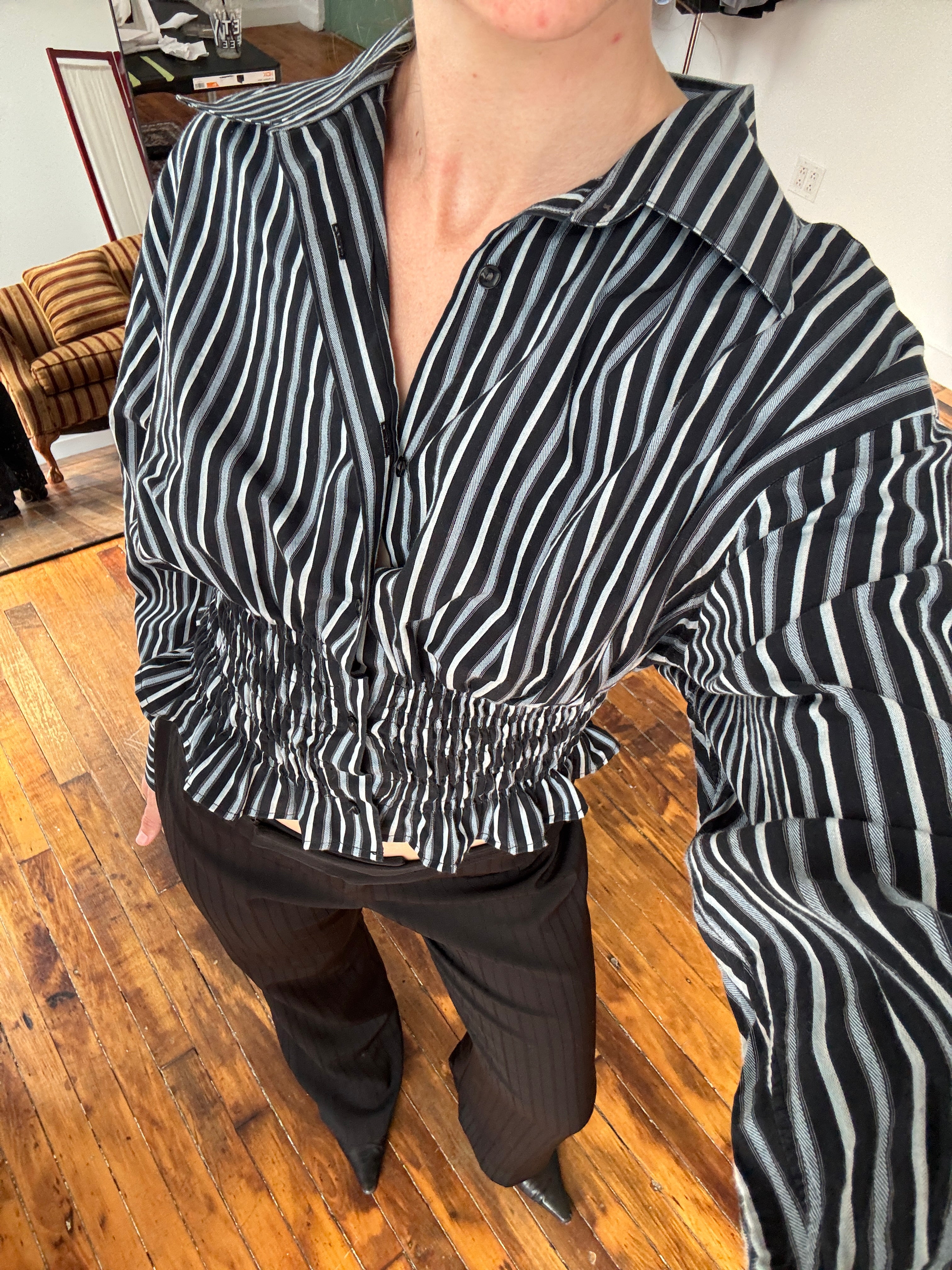 MARIELLE TOP in Black & Light Blue Stripes (S/M)