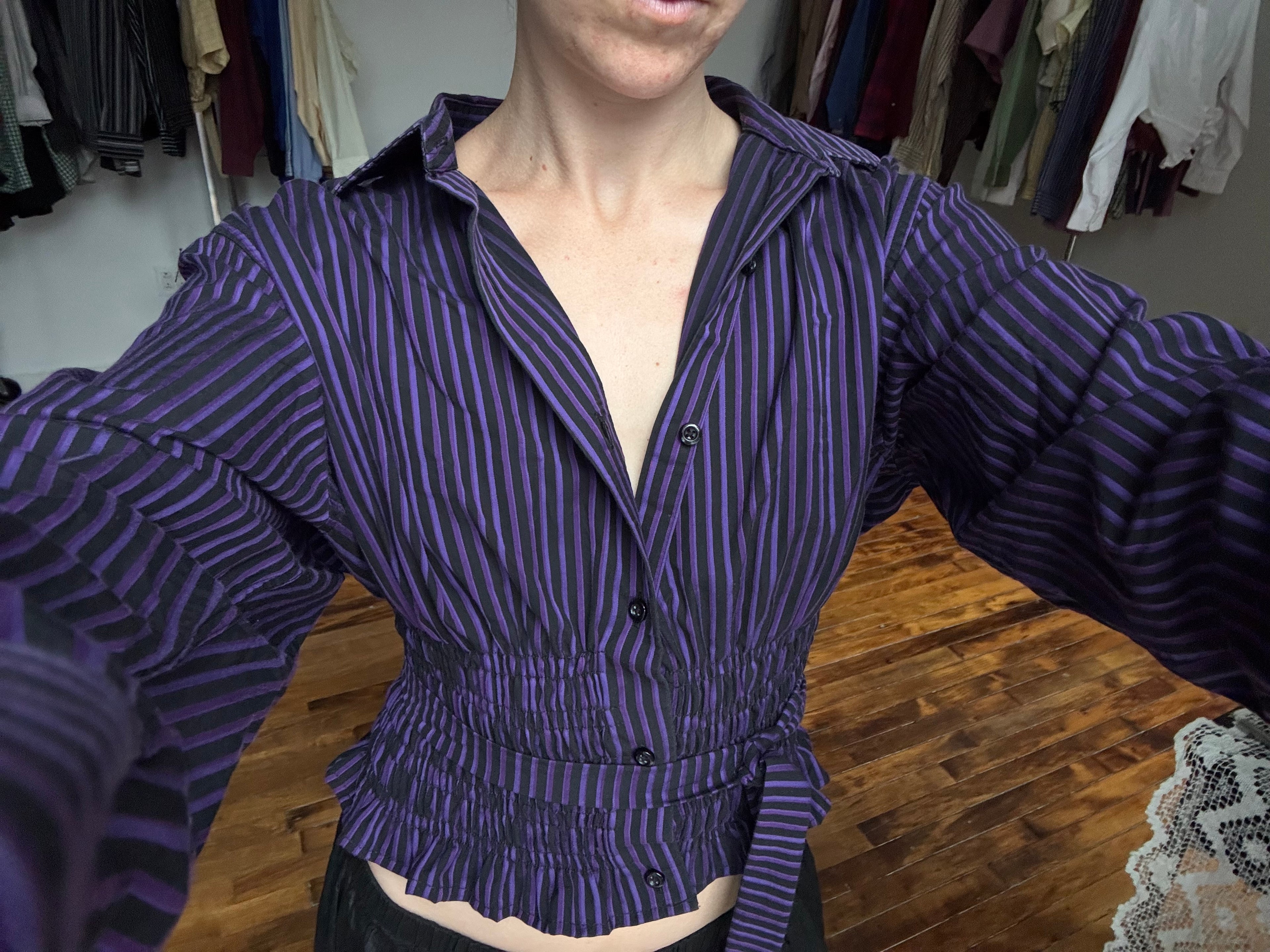 Marielle Top / Black & Purple Stripes (M)