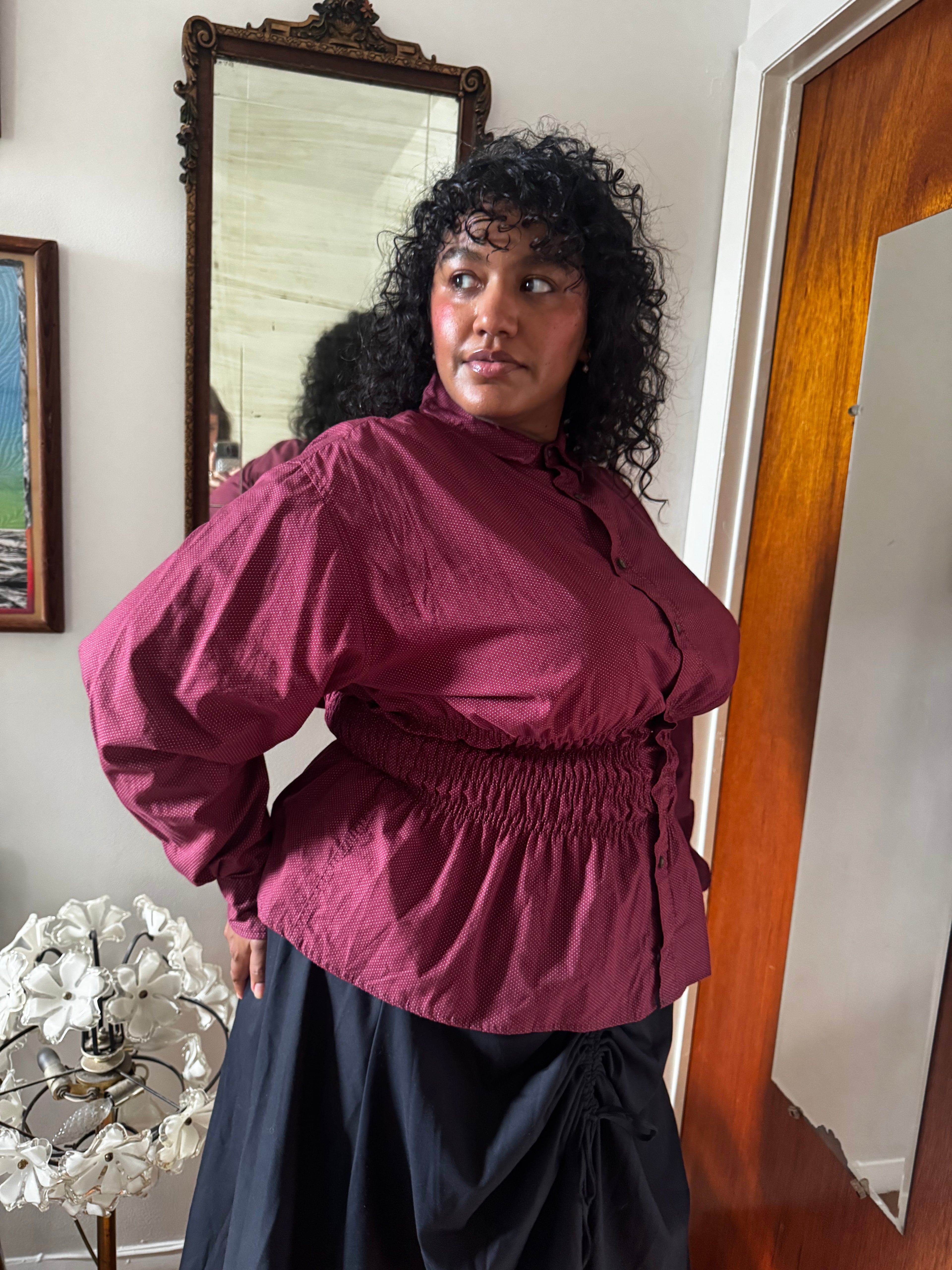 Marielle Top / Burgundy Polka Dots / XL- 1X