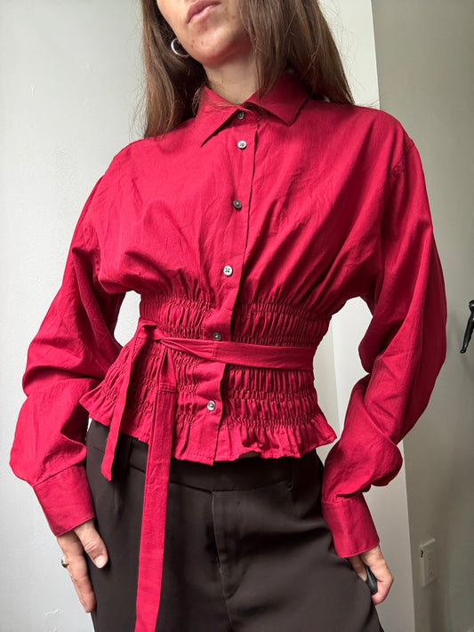 Marielle Top / Red & Mini Gray Stripes / S - M