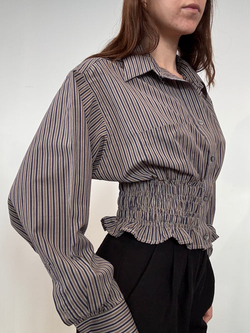 Marielle Top / Earth Tone Navy & Golden Stripes / SM