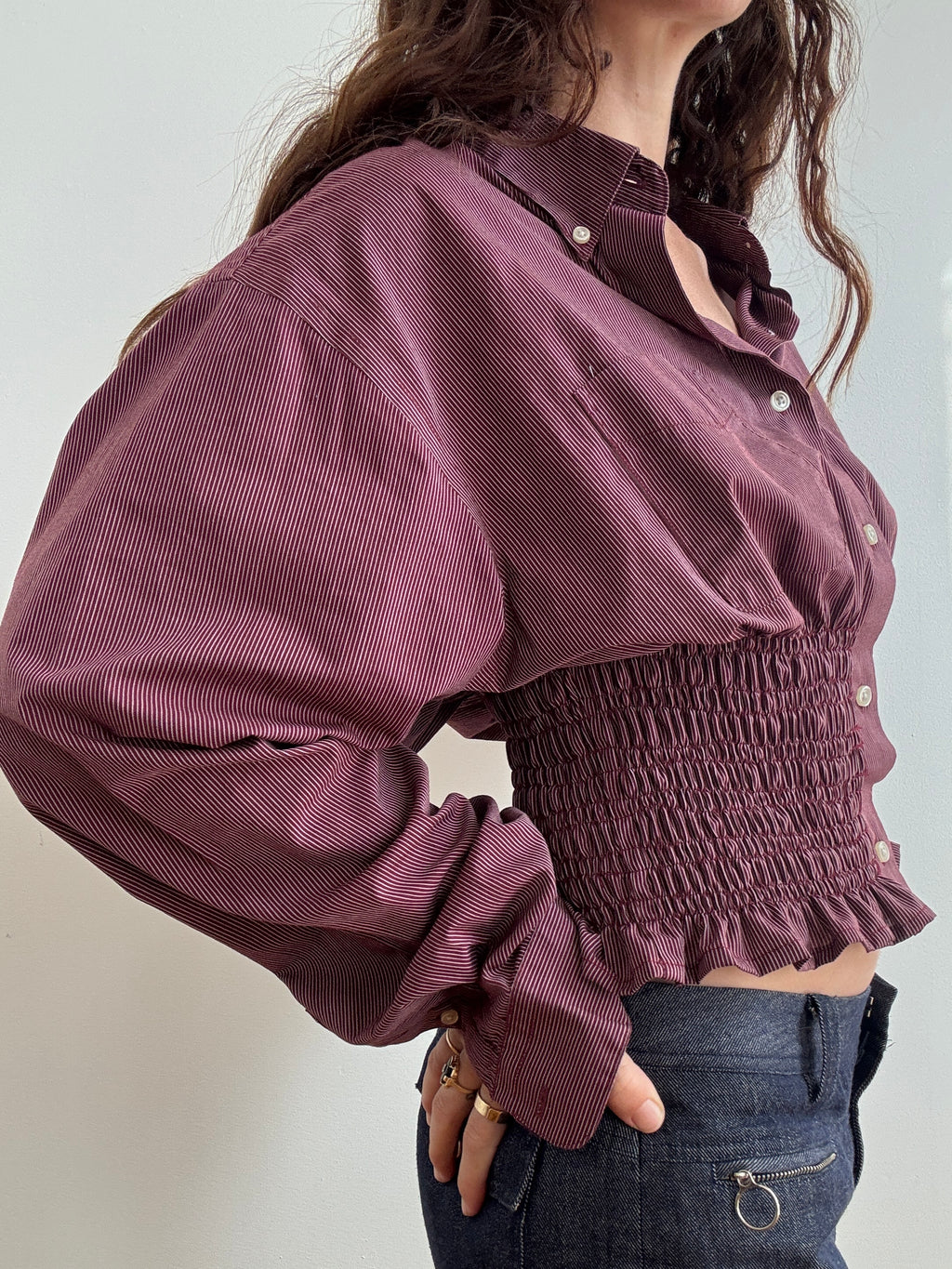 MARIELLE TOP in BURGUNDY Bistro Stripes (M/L)