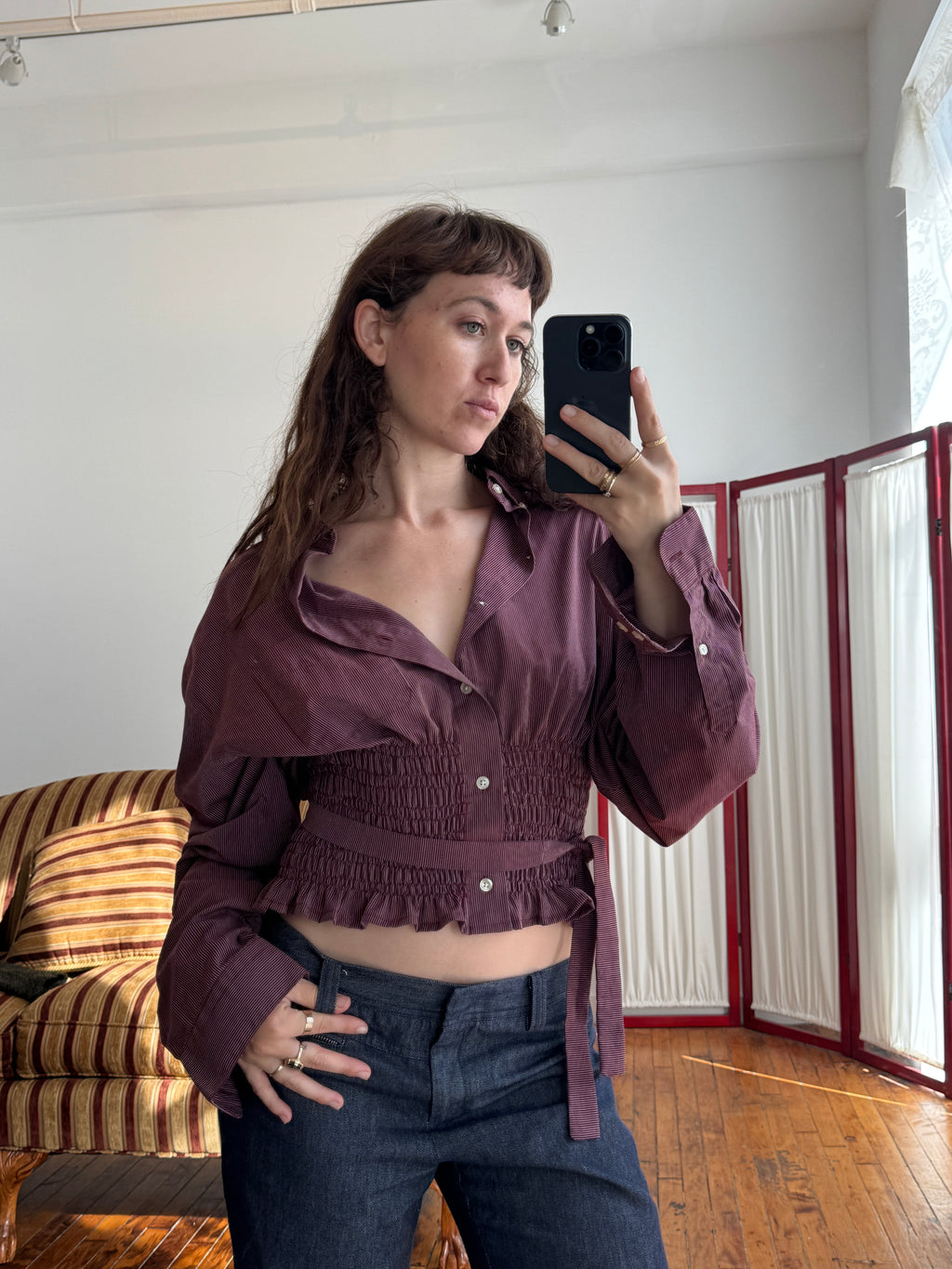MARIELLE TOP in BURGUNDY Bistro Stripes (M/L)